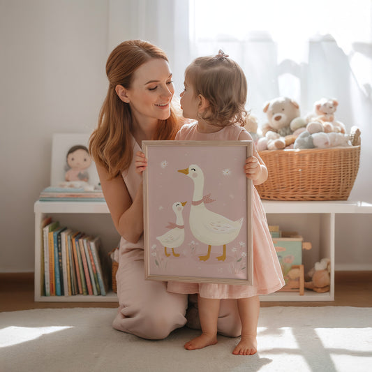 Cute Mother Goose and Baby Gosling