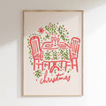 Christmas Dinner Table Wall Art | Cozy Holiday Illustration Print for Festive Home Decor