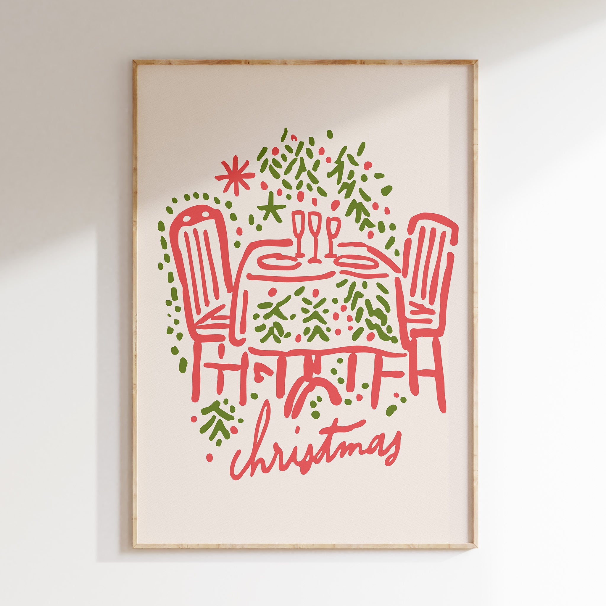 Christmas Dinner Table Wall Art | Cozy Holiday Illustration Print for Festive Home Decor