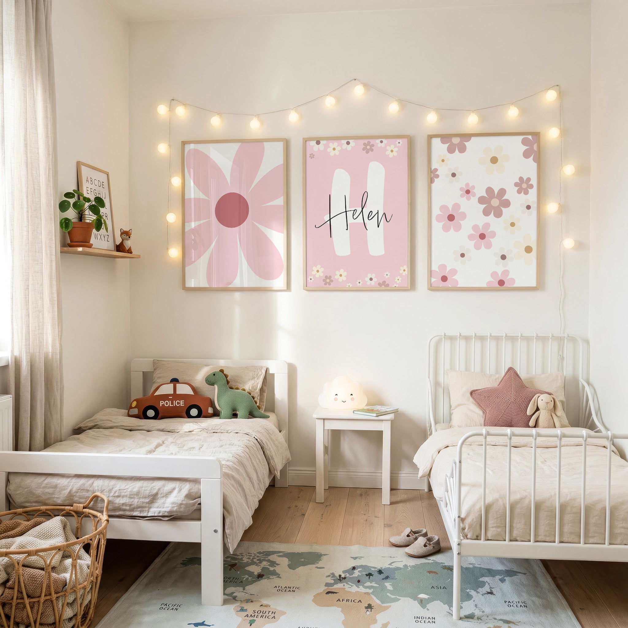 Custom Name Daisy Wall Art - Set of 3 Personalized Floral Nursery Decor, Boho Girl Room Prints