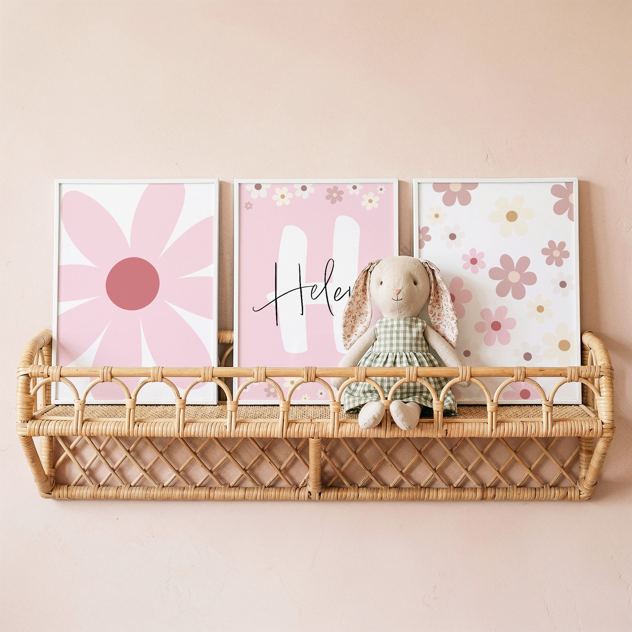 Custom Name Daisy Wall Art - Set of 3 Personalized Floral Nursery Decor, Boho Girl Room Prints