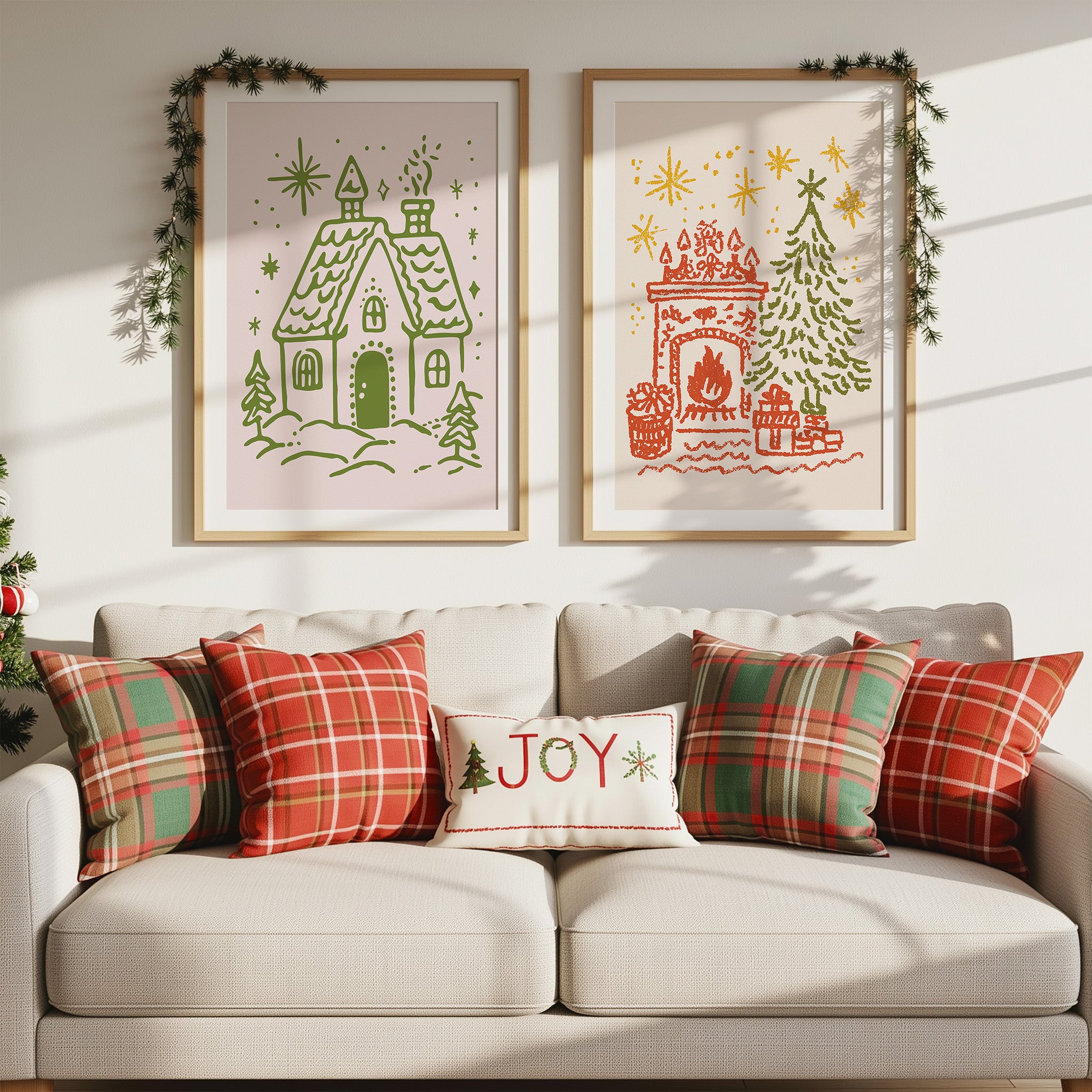 Whimsical Christmas Wall Art Set – 12 Hand-Drawn Holiday Prints | Festive Home Decor
