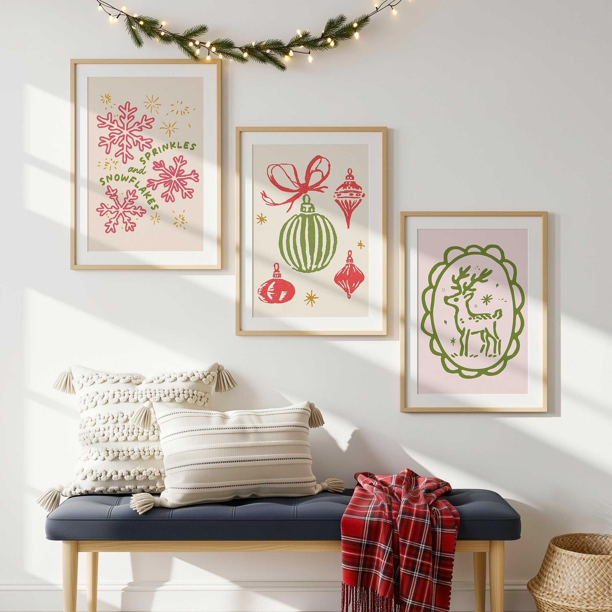 Whimsical Christmas Wall Art Set – 12 Hand-Drawn Holiday Prints | Festive Home Decor
