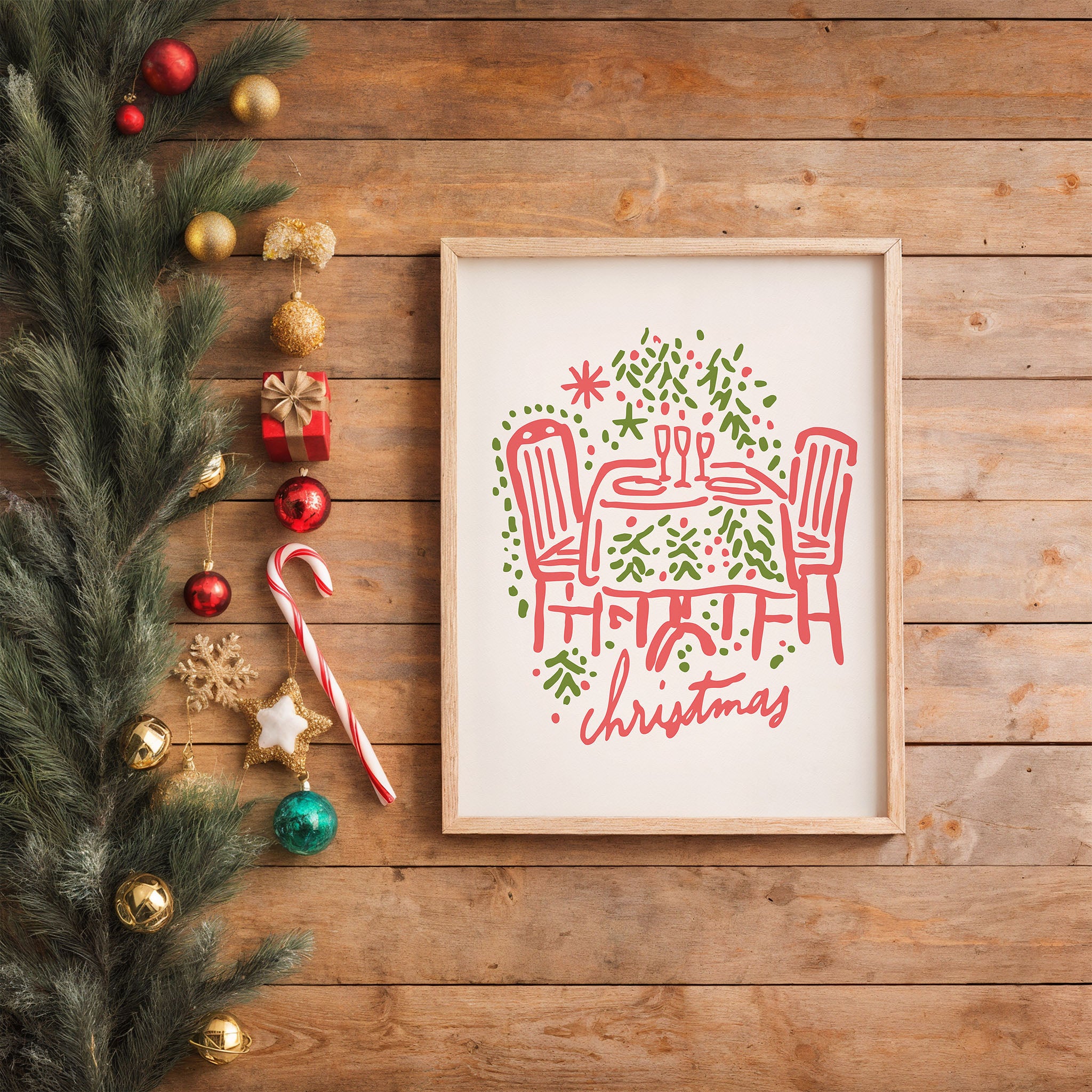 Whimsical Christmas Wall Art Set – 12 Hand-Drawn Holiday Prints | Festive Home Decor