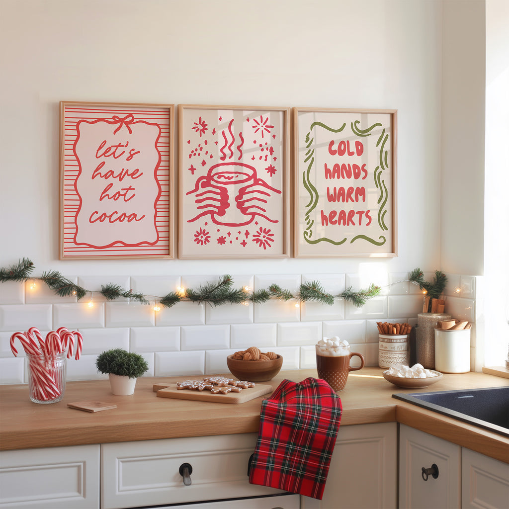Cozy Winter & Christmas Wall Art Set – 12 Hand-Drawn Holiday Prints | Warm Seasonal Decor