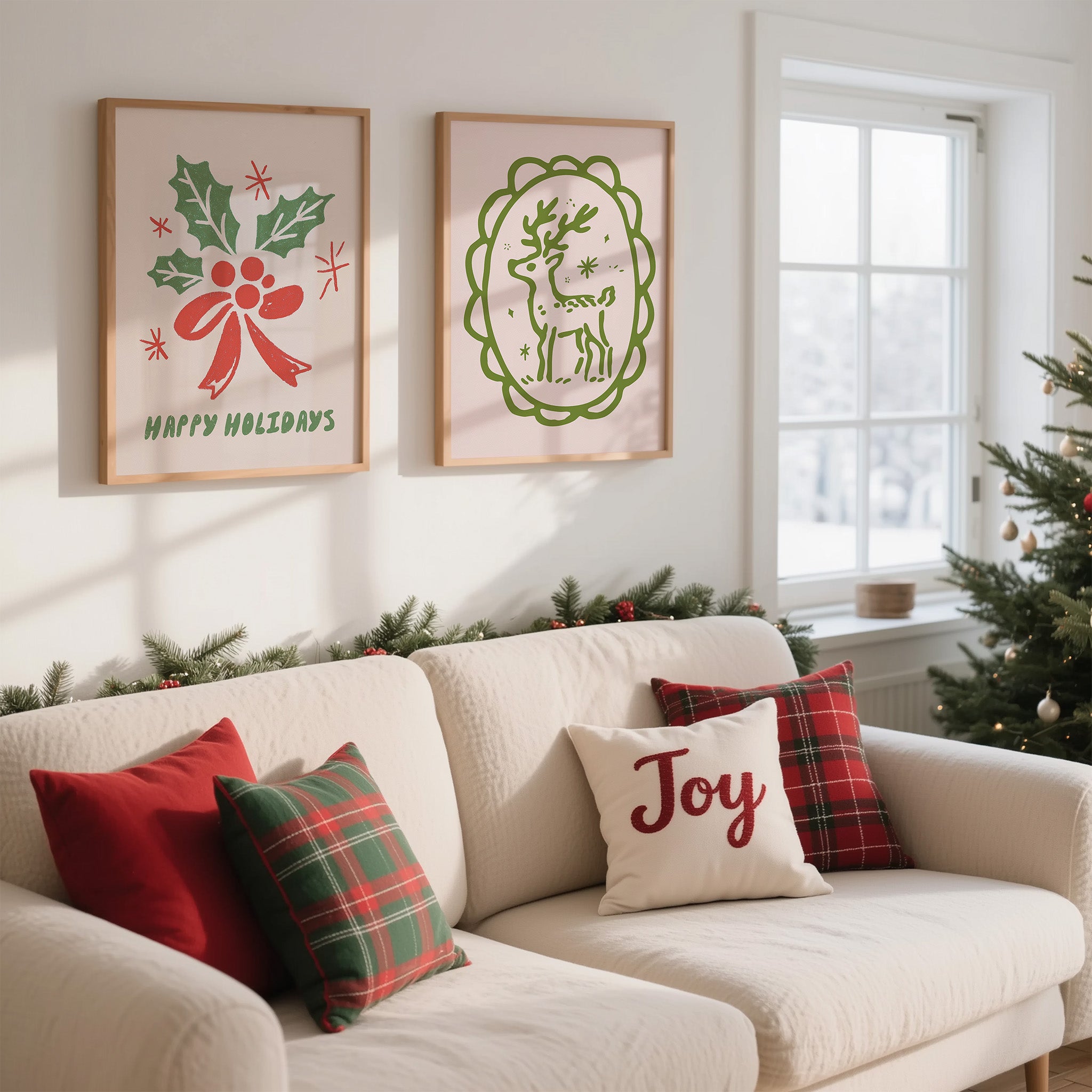 Cozy Winter & Christmas Wall Art Set – 12 Hand-Drawn Holiday Prints | Warm Seasonal Decor