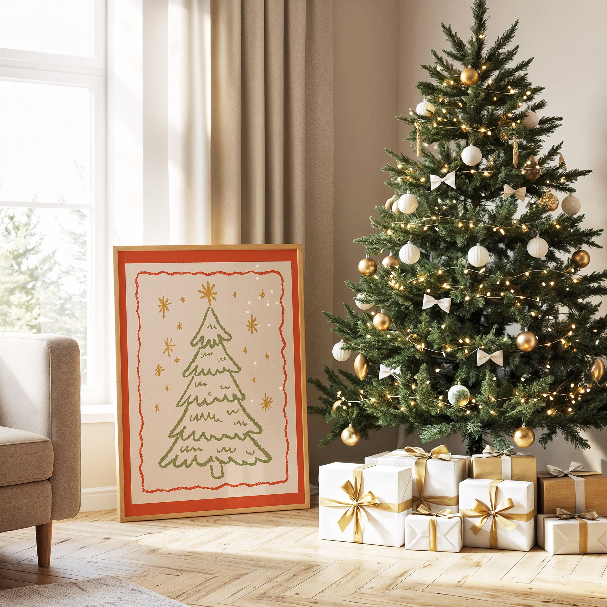 Cozy Winter & Christmas Wall Art Set – 12 Hand-Drawn Holiday Prints | Warm Seasonal Decor