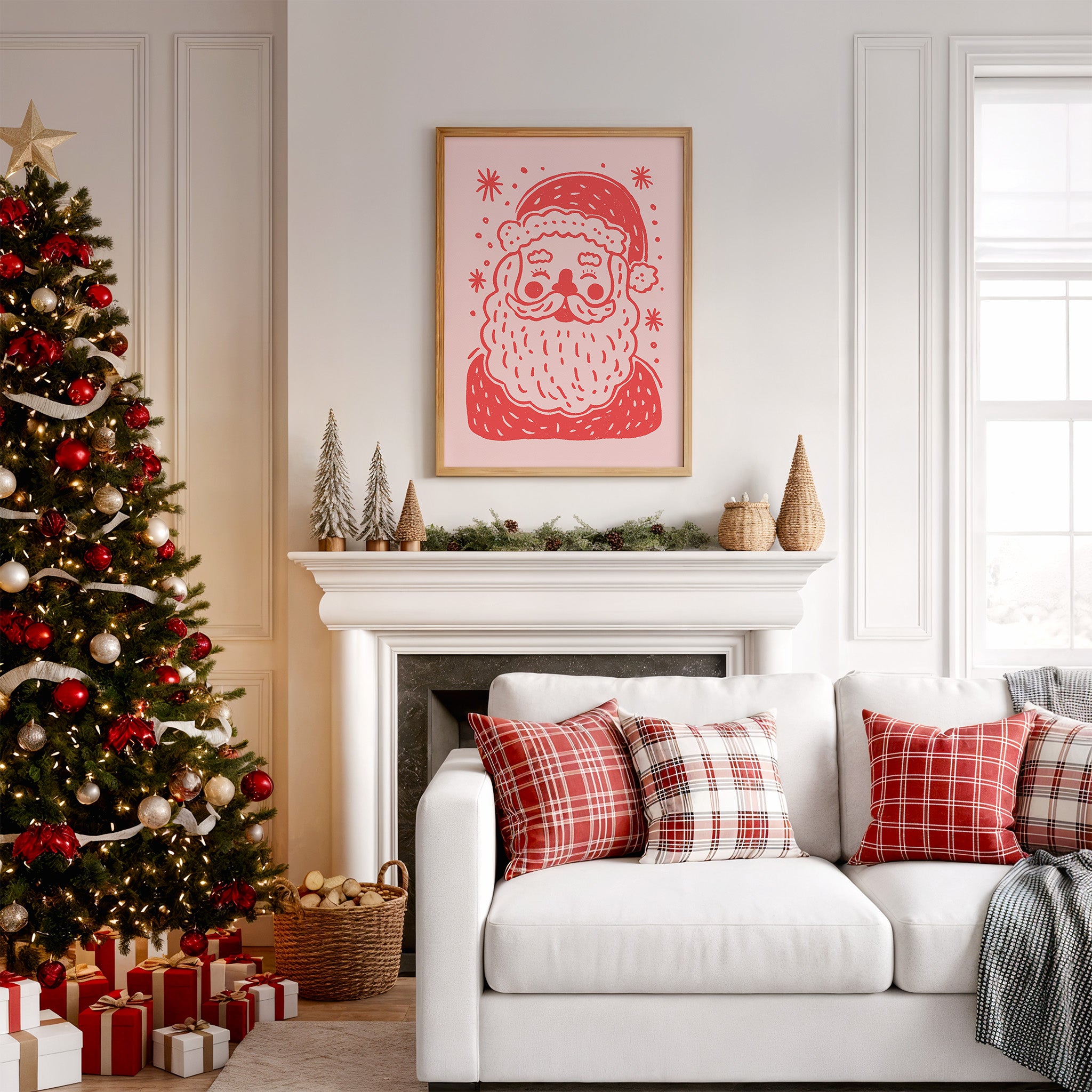 Christmas Wall Art Set – 3 Festive Holiday Prints | Santa, Happy Holidays & Christmas Tree Decor