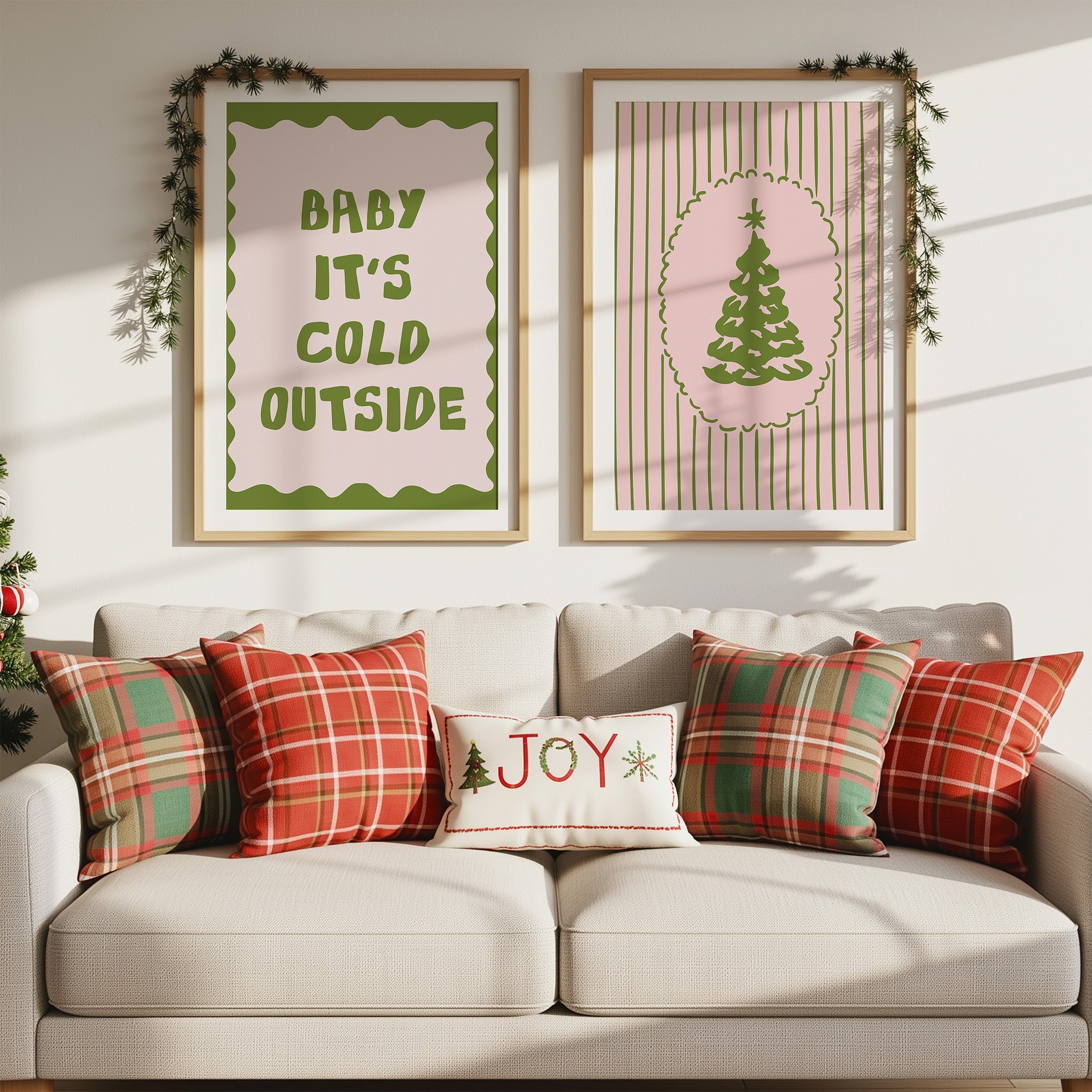 Winter Christmas Wall Art Set – 3 Cozy Holiday Prints | Reindeer, Baby It’s Cold Outside & Christmas Tree