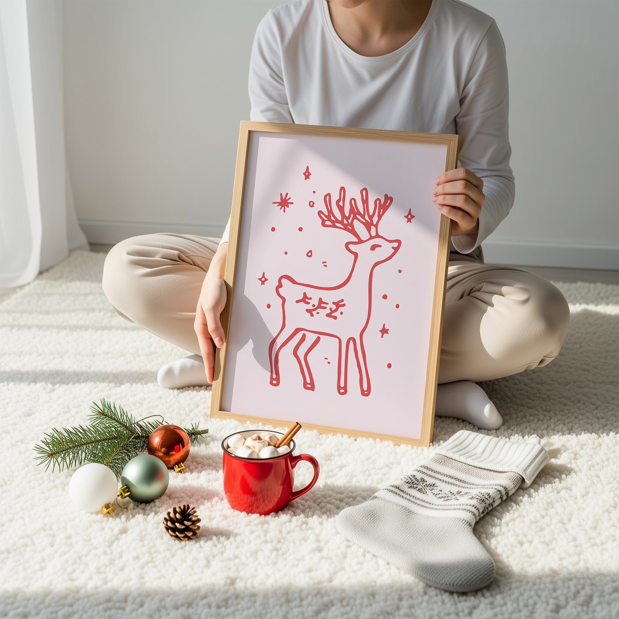 Winter Christmas Wall Art Set – 3 Cozy Holiday Prints | Reindeer, Baby It’s Cold Outside & Christmas Tree
