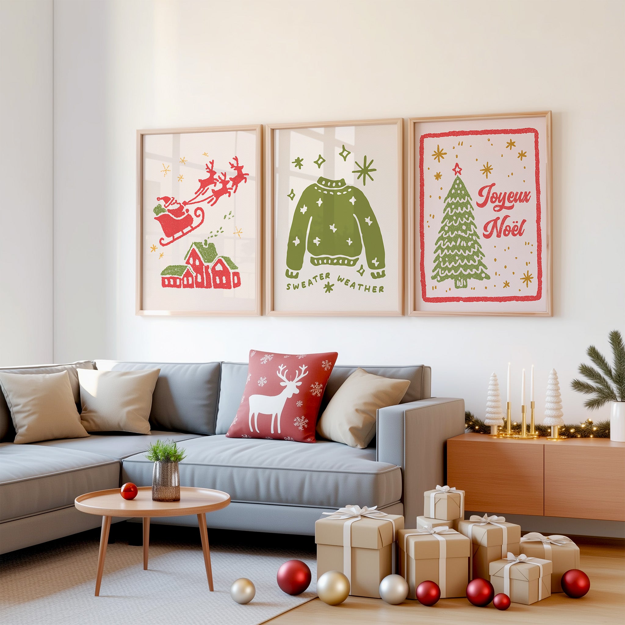 Festive Christmas Wall Art Set – 6 Cozy Holiday Prints | Cute Hand-Drawn Seasonal Decor