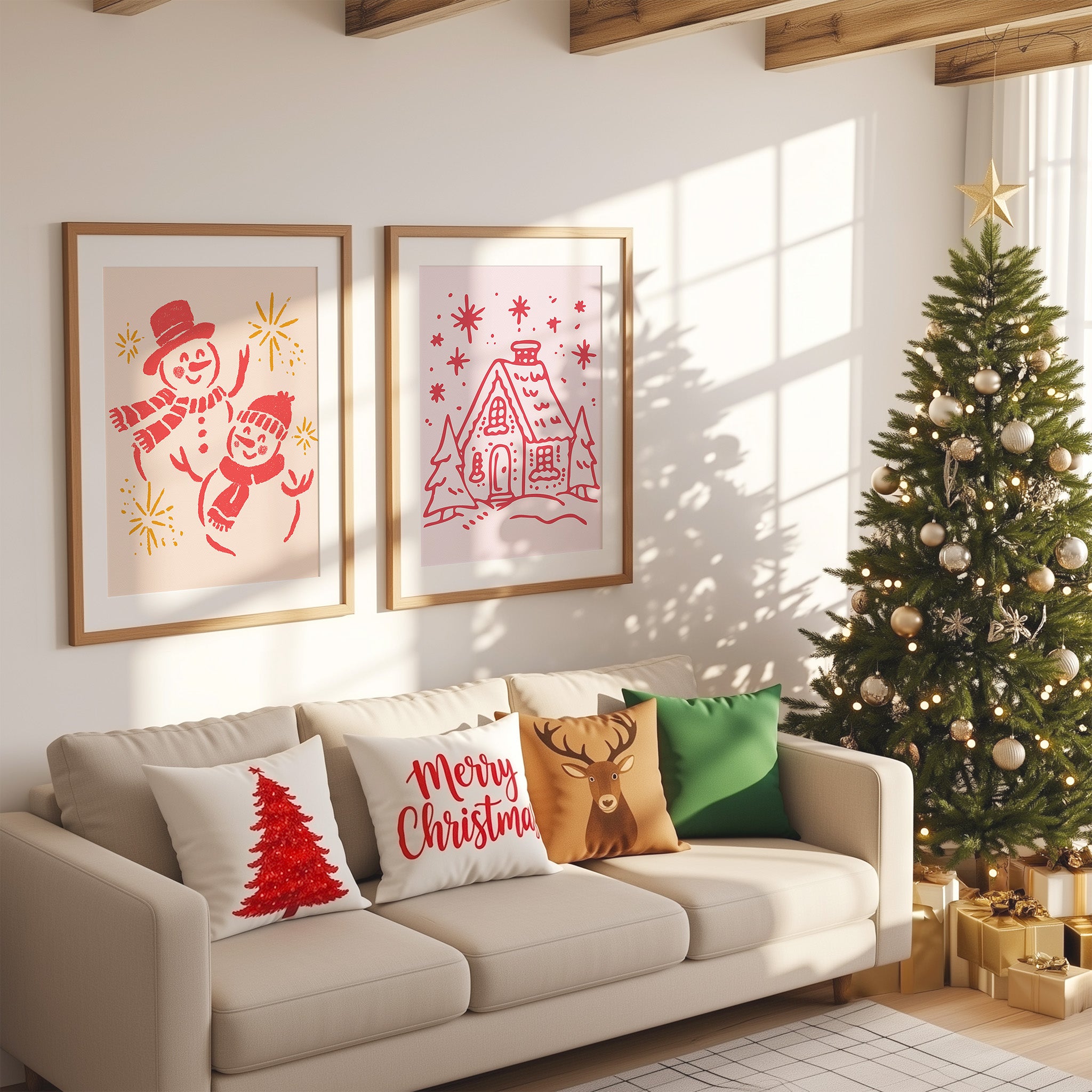 Festive Christmas Wall Art Set – 6 Cozy Holiday Prints | Cute Hand-Drawn Seasonal Decor