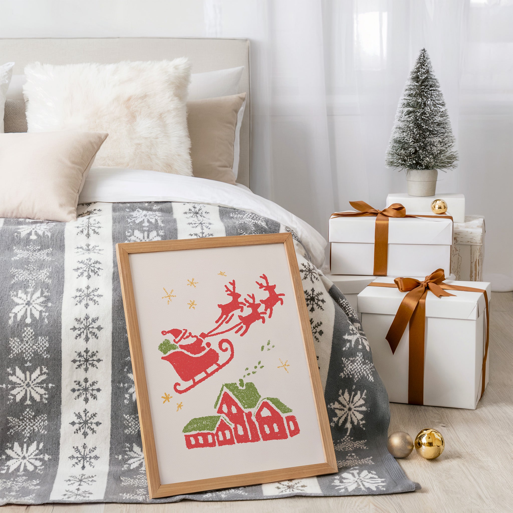 Festive Christmas Wall Art Set – 6 Cozy Holiday Prints | Cute Hand-Drawn Seasonal Decor