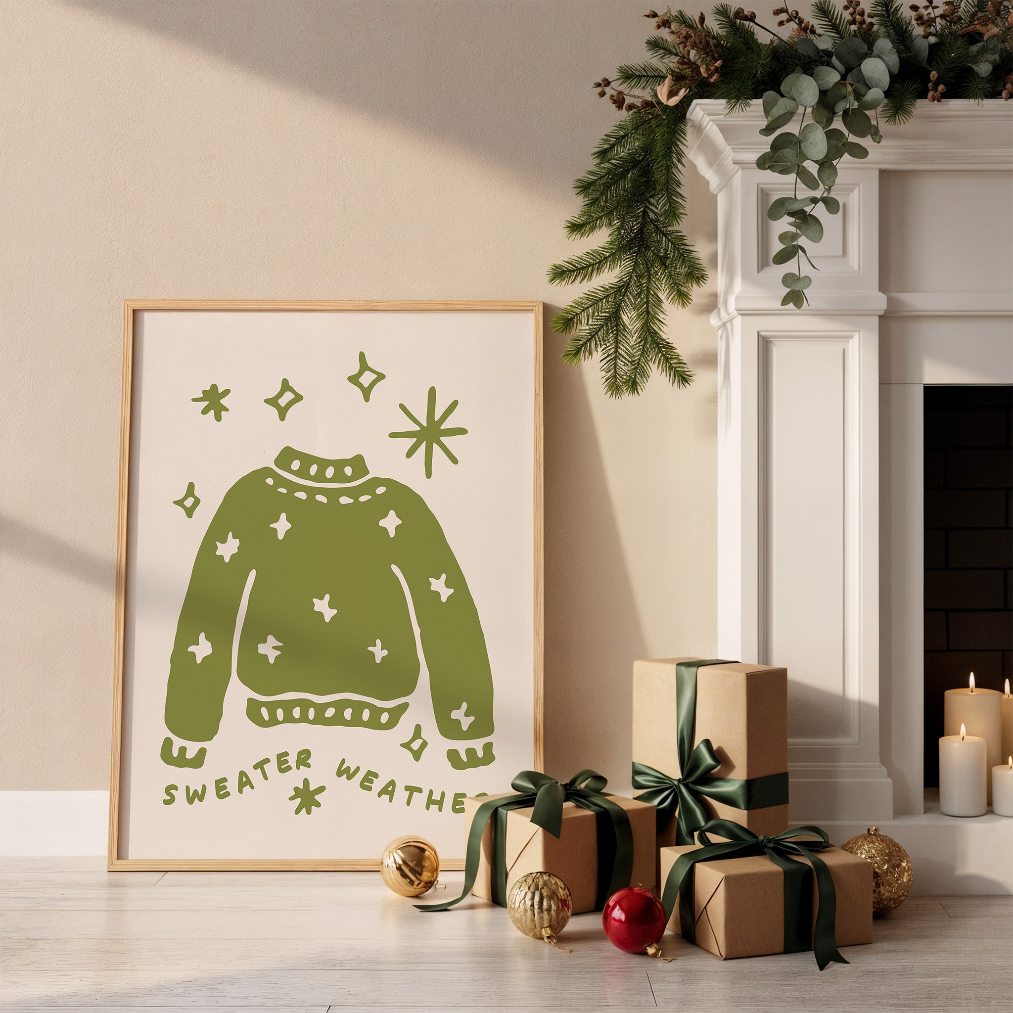 Festive Christmas Wall Art Set – 6 Cozy Holiday Prints | Cute Hand-Drawn Seasonal Decor