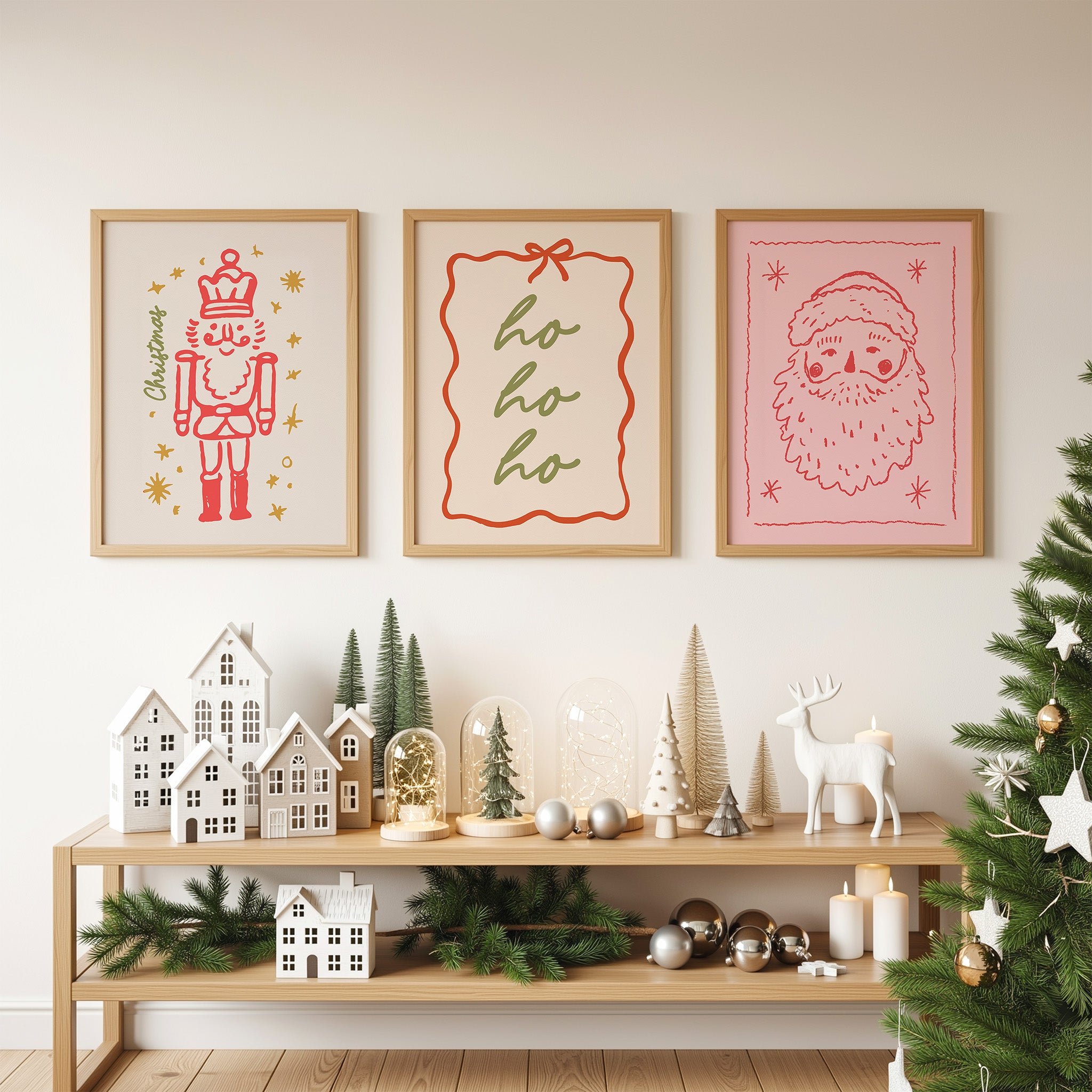 Charming Christmas Wall Art Set – 6 Hand-Drawn Holiday Prints | Festive & Fabulous Seasonal Decor