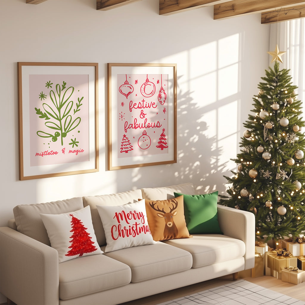Charming Christmas Wall Art Set – 6 Hand-Drawn Holiday Prints | Festive & Fabulous Seasonal Decor