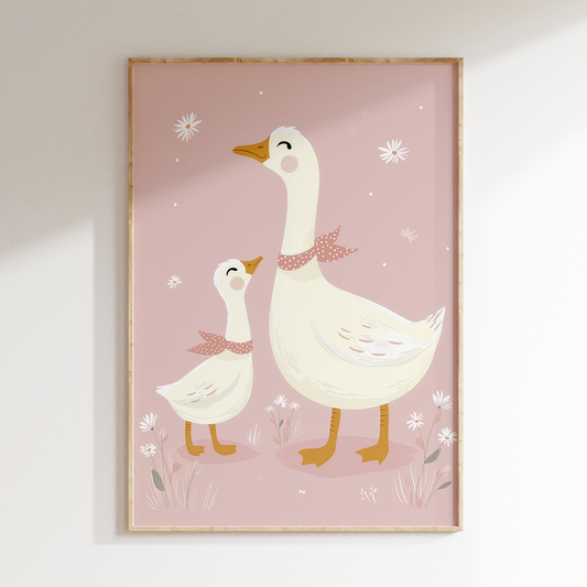 Cute Mother Goose and Baby Gosling