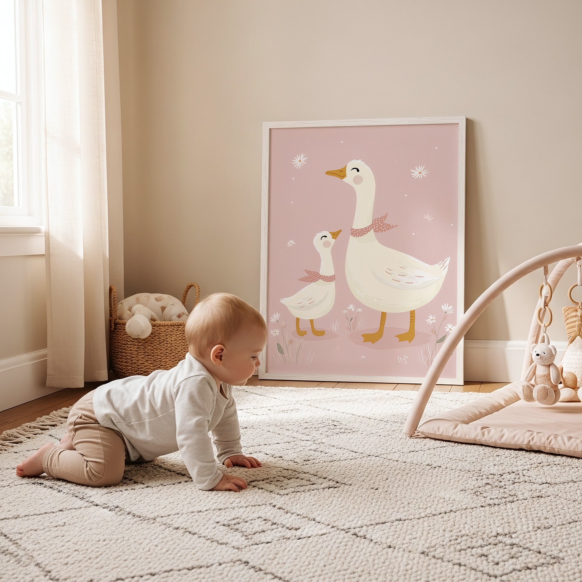 Cute Mother Goose and Baby Gosling