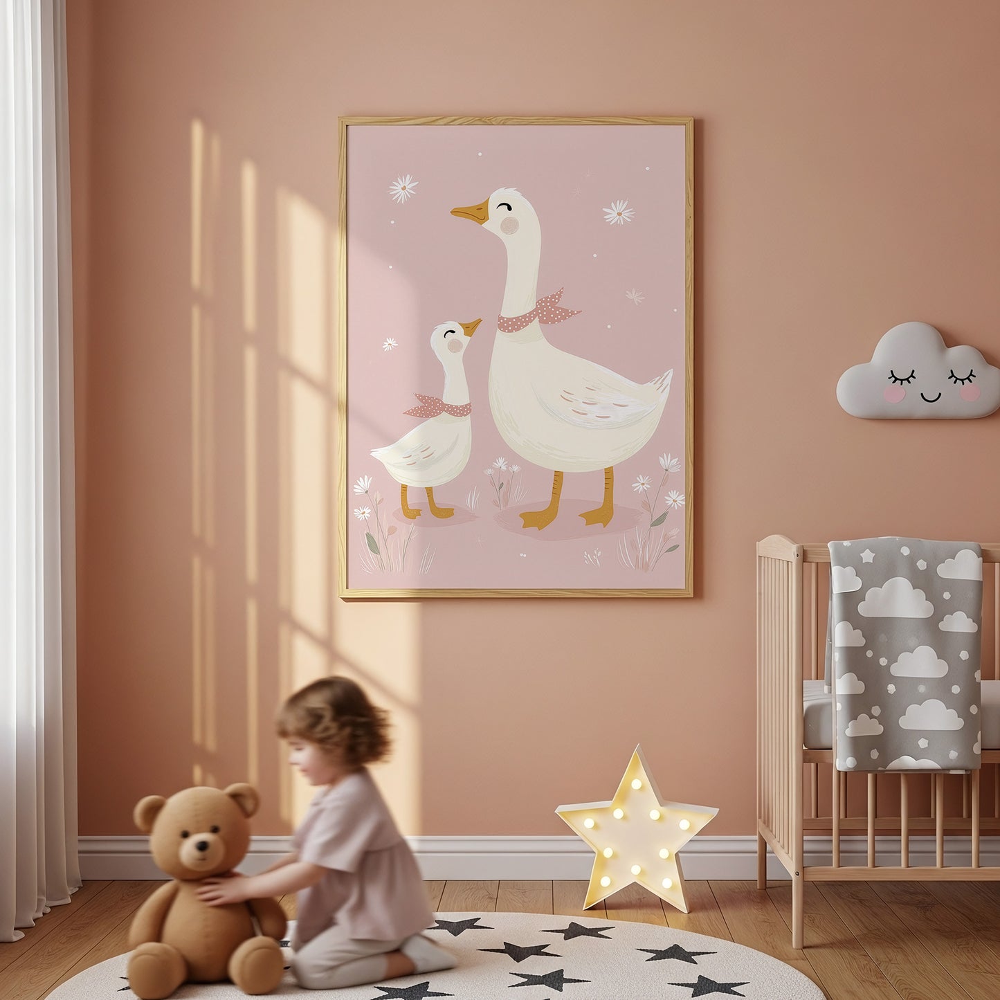 Cute Mother Goose and Baby Gosling