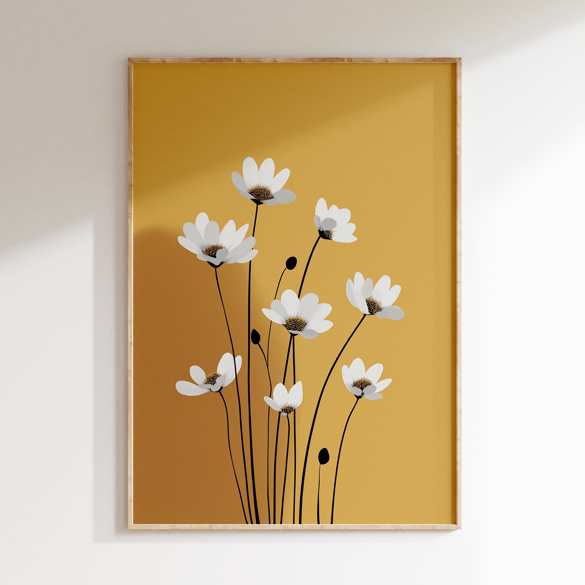 Golden Daisy Bloom – Mid-Century Retro Floral Wall Art