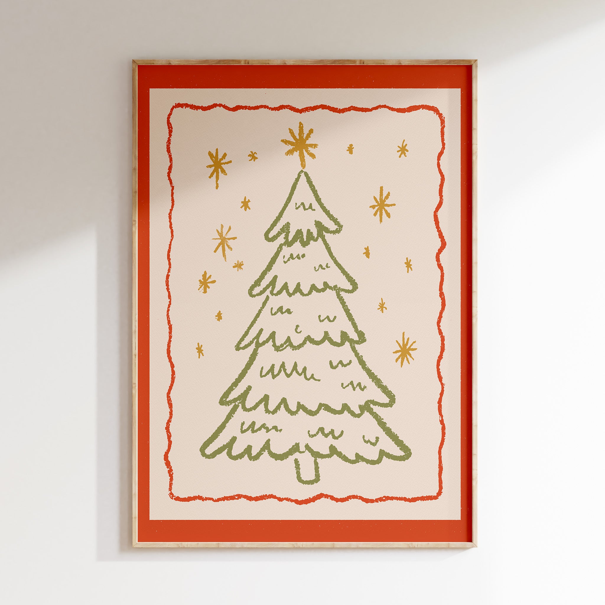 Christmas Tree Wall Art | Cozy Holiday Illustration Print with Stars
