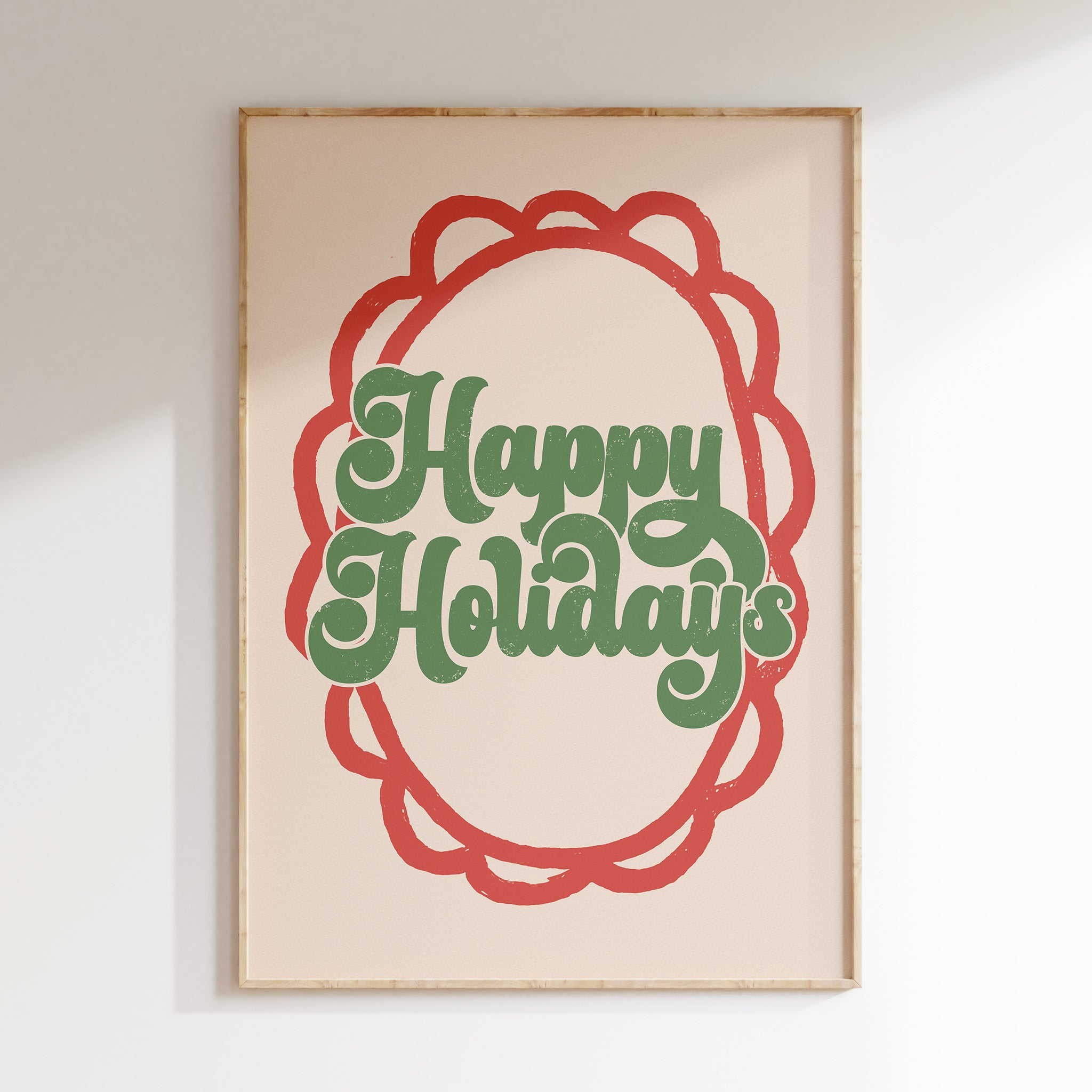 Happy Holidays Wall Art | Festive Christmas Typography Print