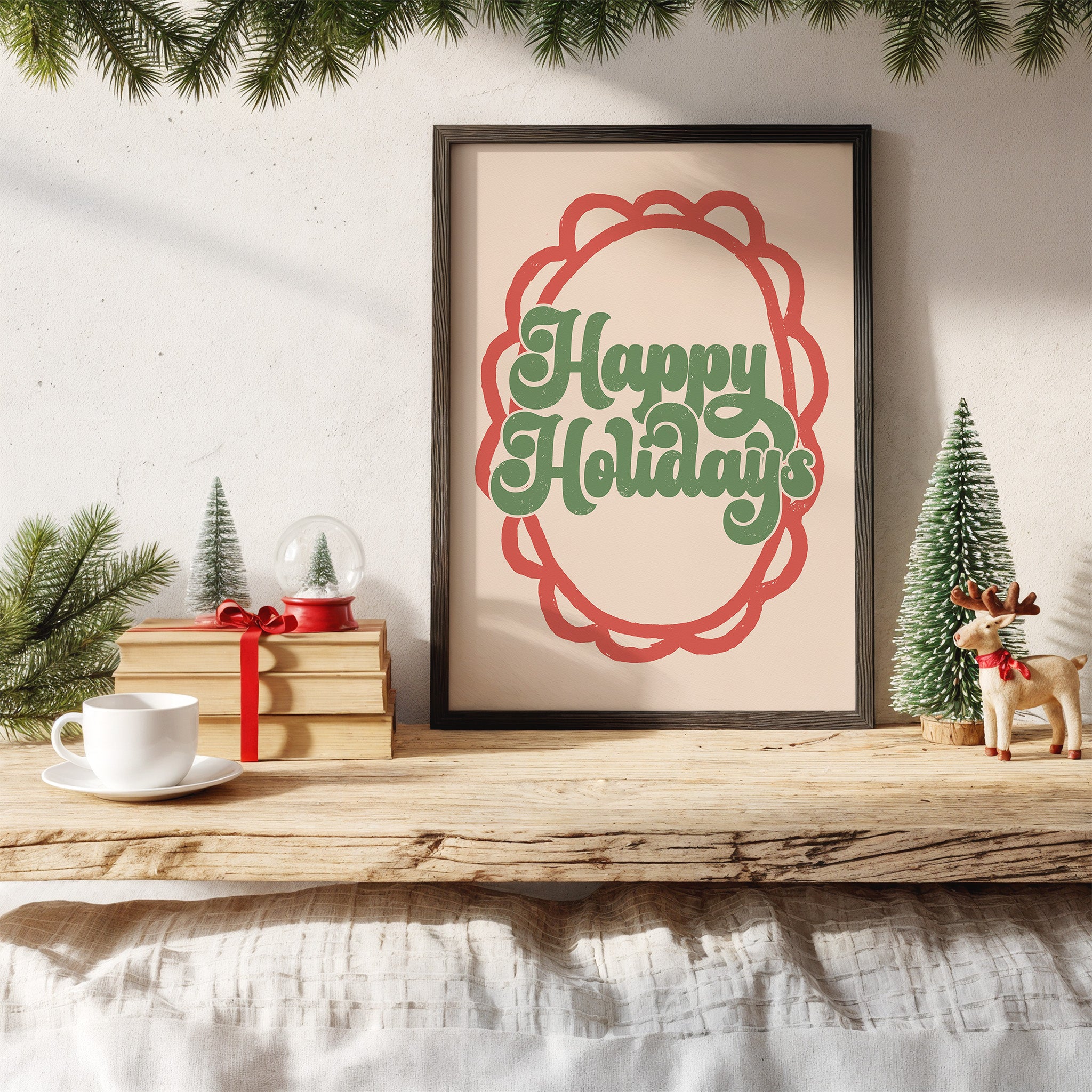 Happy Holidays Wall Art | Festive Christmas Typography Print