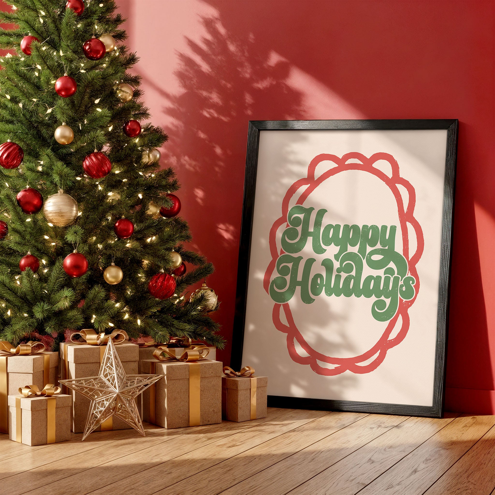 Happy Holidays Wall Art | Festive Christmas Typography Print