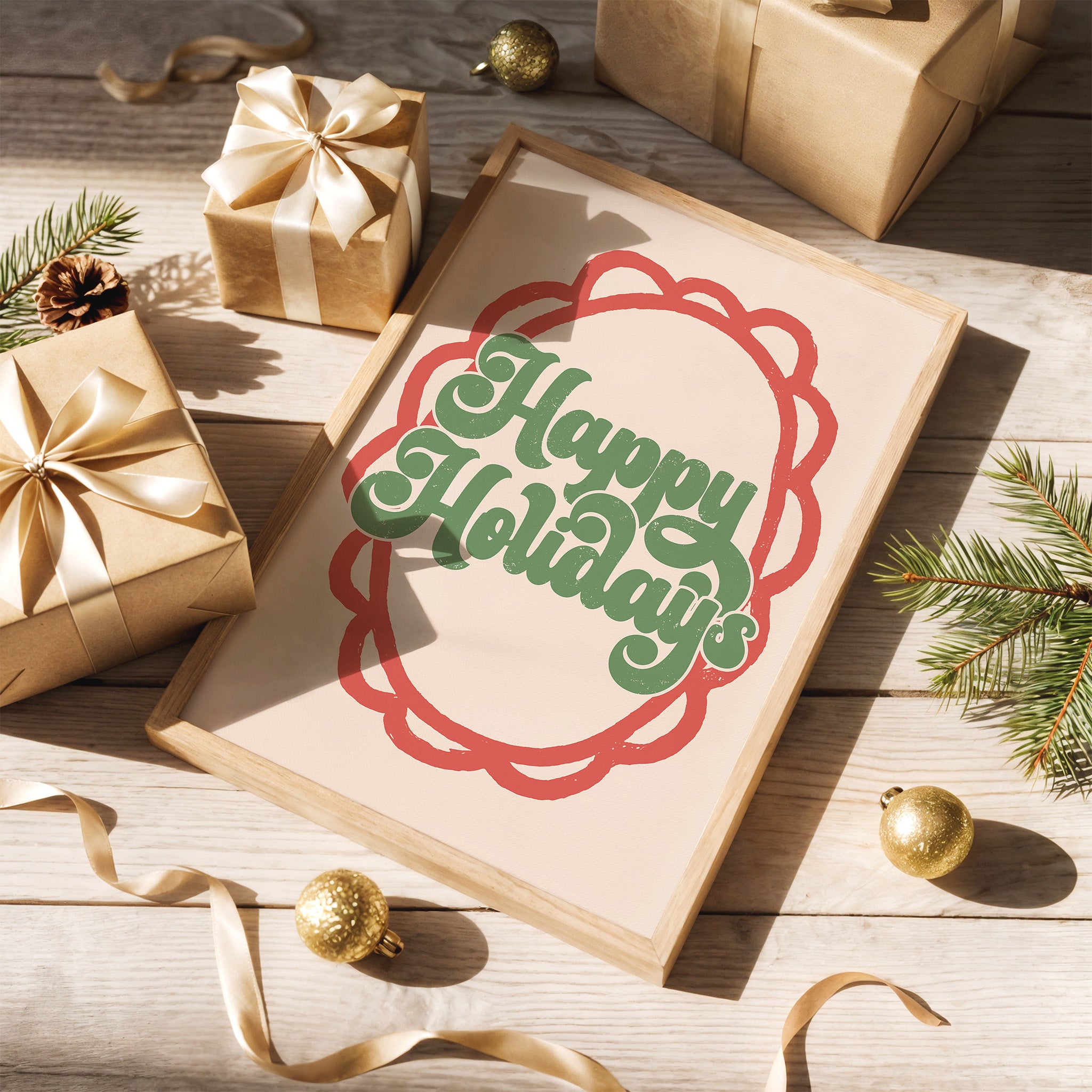 Happy Holidays Wall Art | Festive Christmas Typography Print