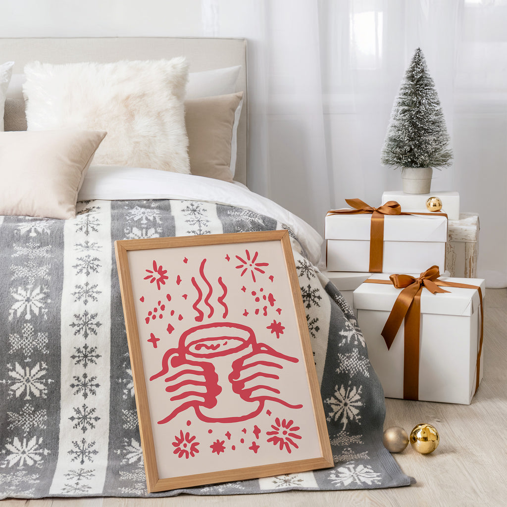 Cozy Hot Cocoa Wall Art | Warm Winter Holiday Illustration Print