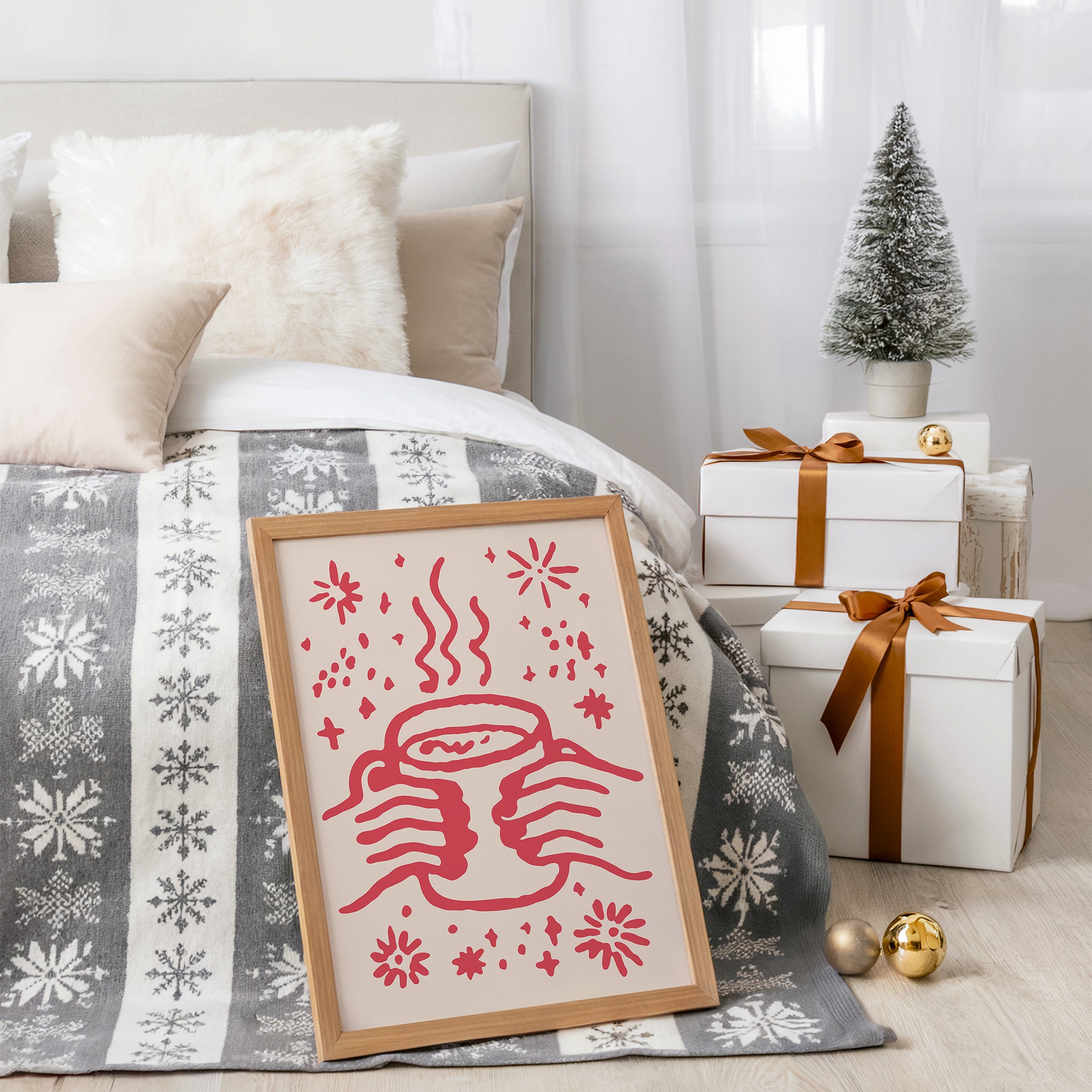 Cozy Hot Cocoa Wall Art | Warm Winter Holiday Illustration Print