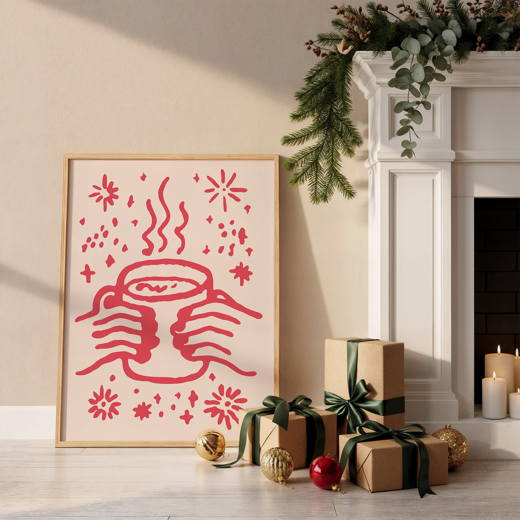 Cozy Hot Cocoa Wall Art | Warm Winter Holiday Illustration Print