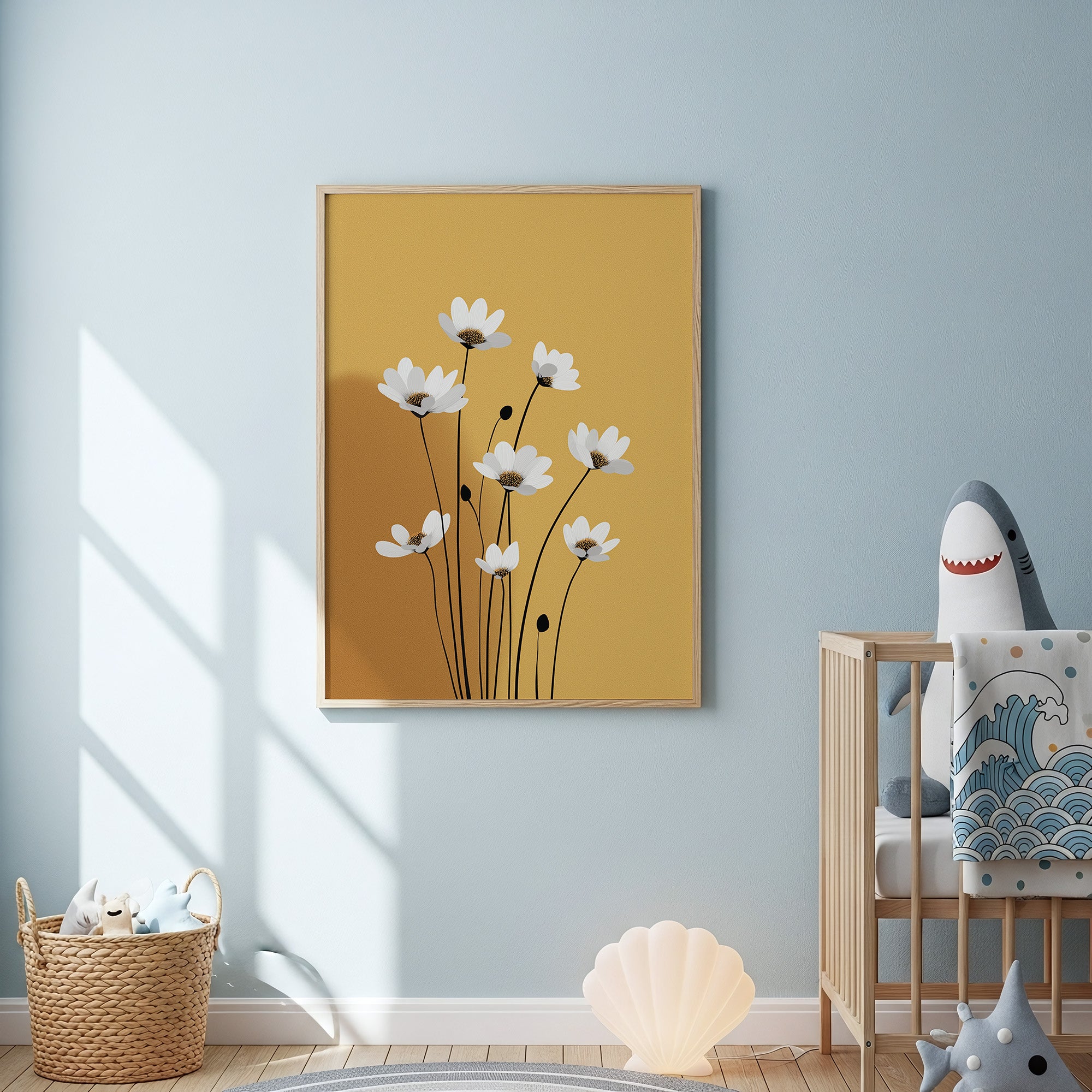 Golden Daisy Bloom – Mid-Century Retro Floral Wall Art