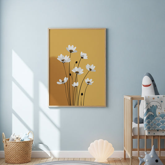 Golden Daisy Bloom – Mid-Century Retro Floral Wall Art