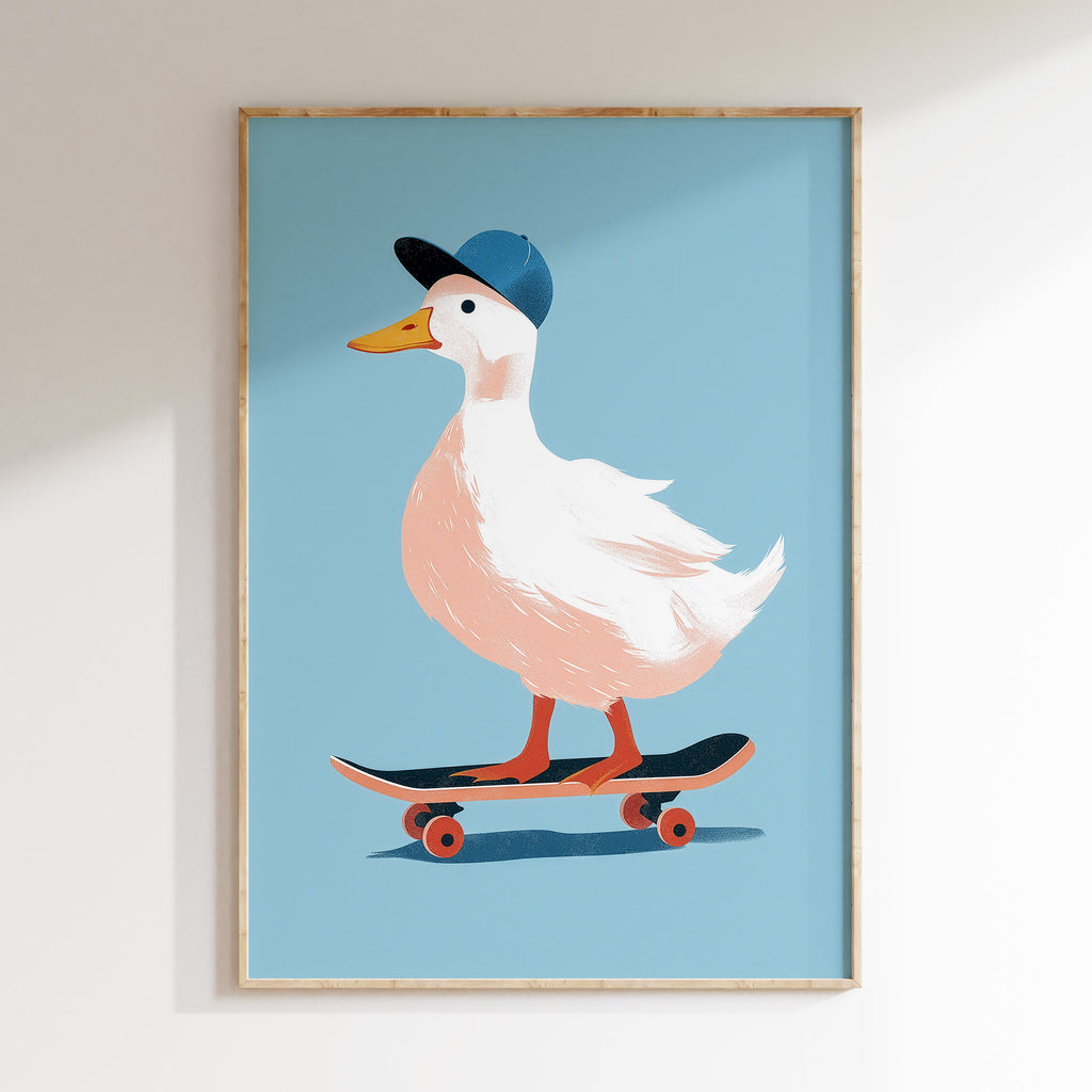 Minimalist Duck on Skateboard Art Print