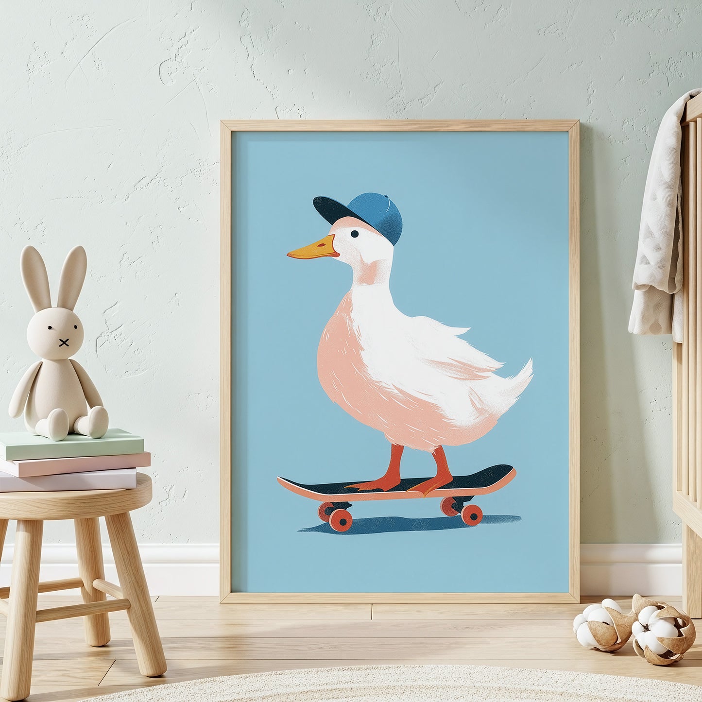 Minimalist Duck on Skateboard Art Print