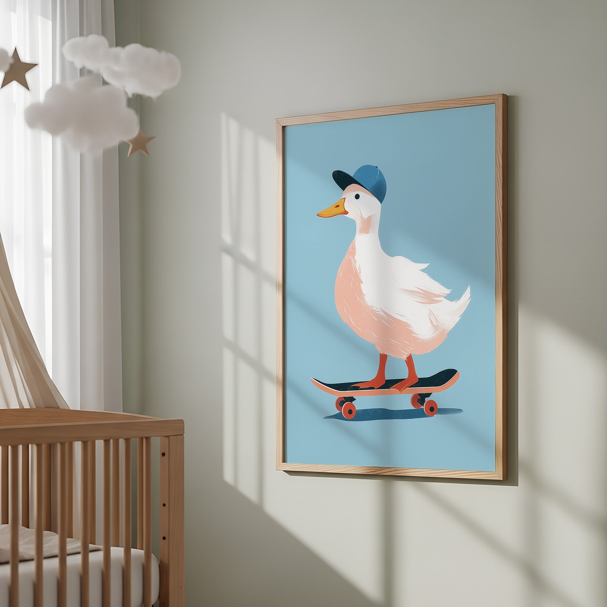 Minimalist Duck on Skateboard Art Print