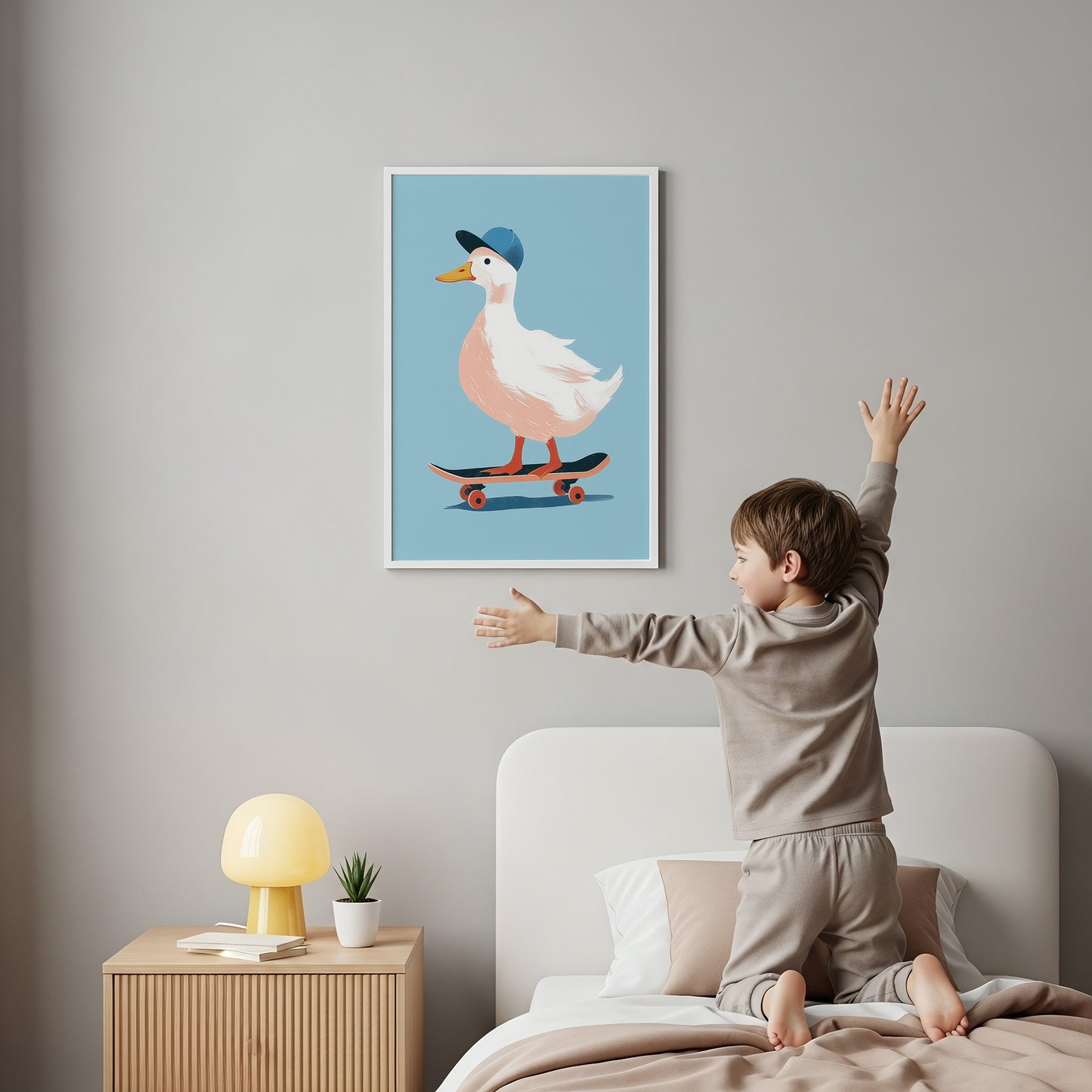 Minimalist Duck on Skateboard Art Print