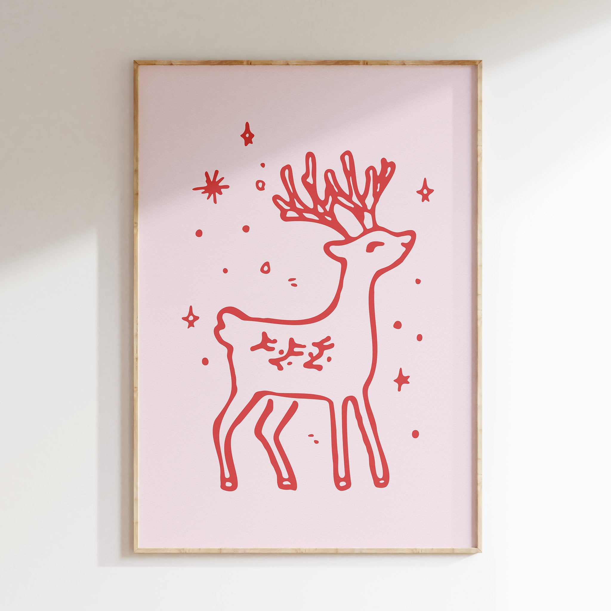 Reindeer Christmas Wall Art | Cute Holiday Illustration Print