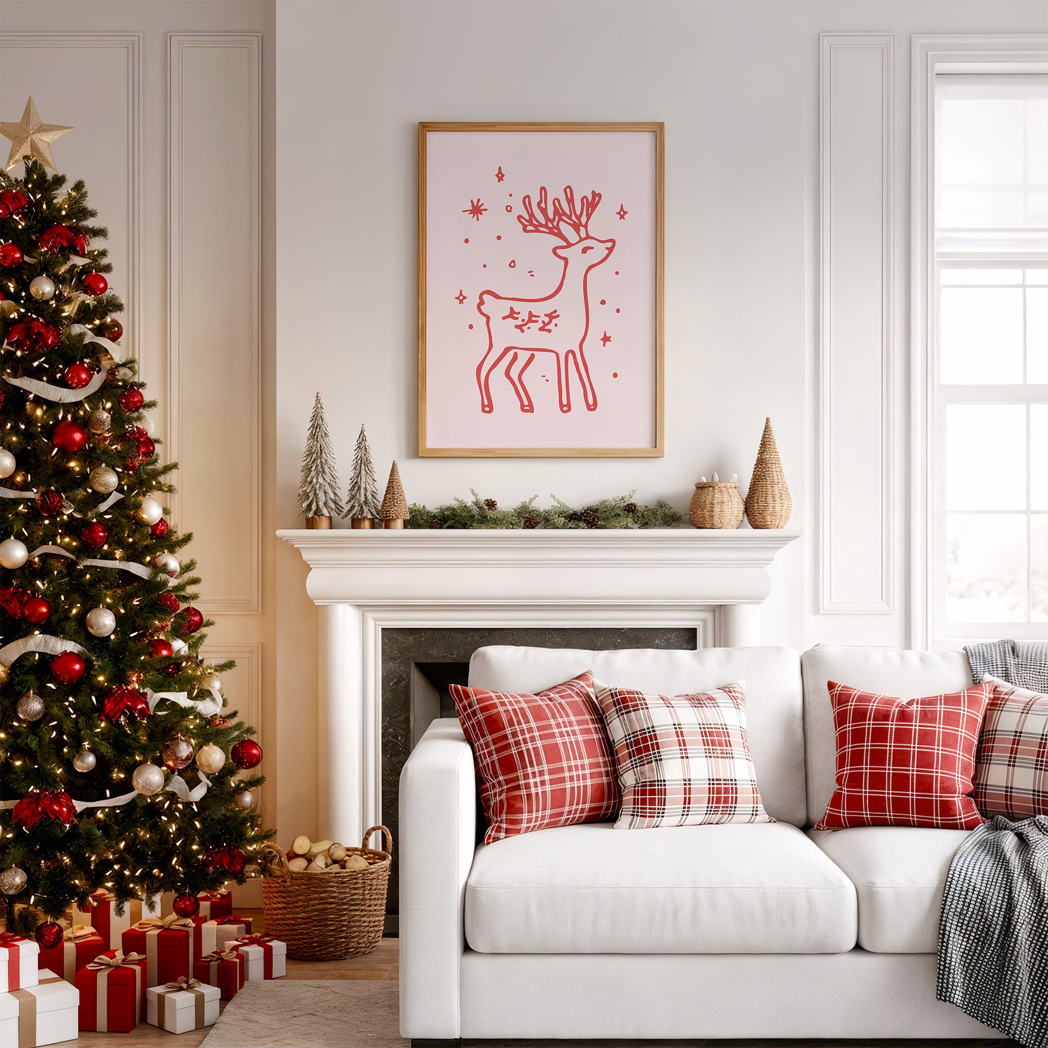 Reindeer Christmas Wall Art | Cute Holiday Illustration Print