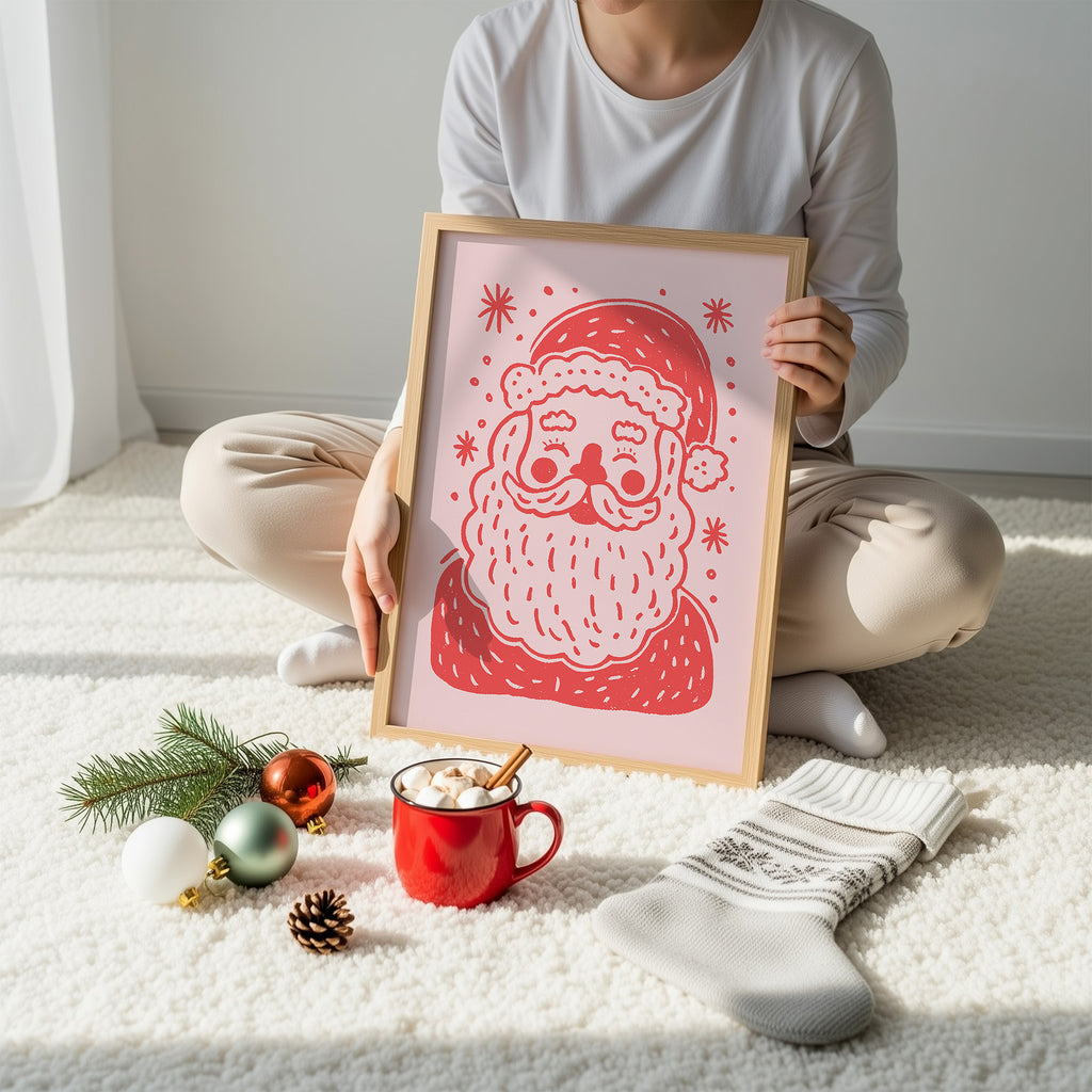 Santa Claus Christmas Wall Art | Cute Retro Holiday Illustration Print