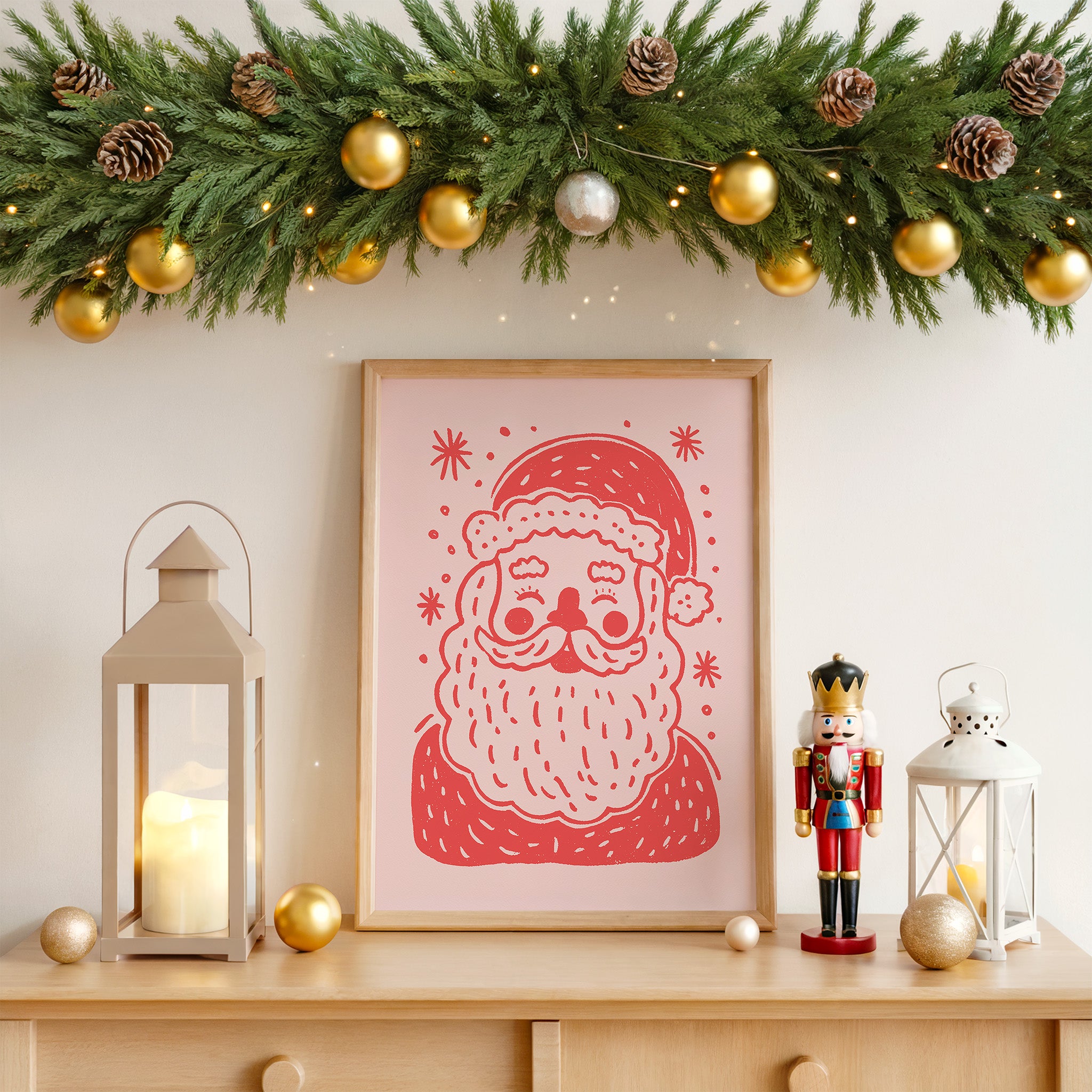 Santa Claus Christmas Wall Art | Cute Retro Holiday Illustration Print