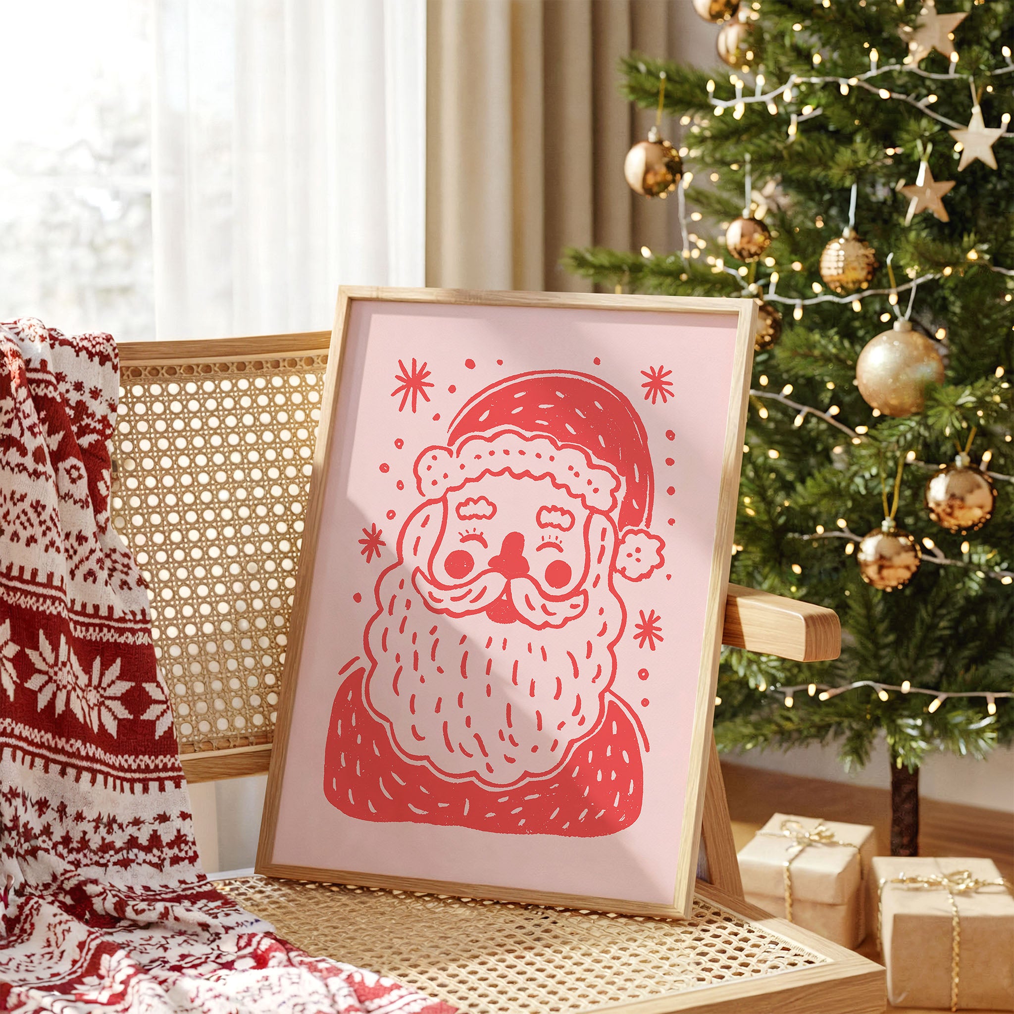 Santa Claus Christmas Wall Art | Cute Retro Holiday Illustration Print