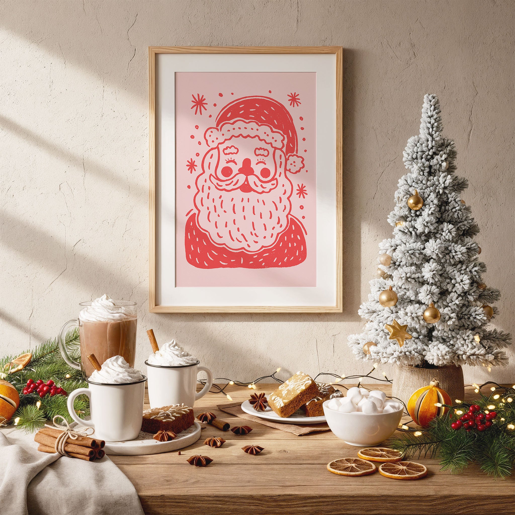 Santa Claus Christmas Wall Art | Cute Retro Holiday Illustration Print
