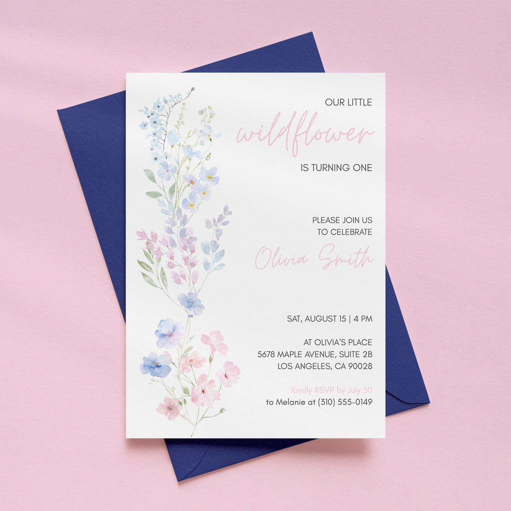 Wildflower 1st Birthday Invitation Template | Editable Canva Design