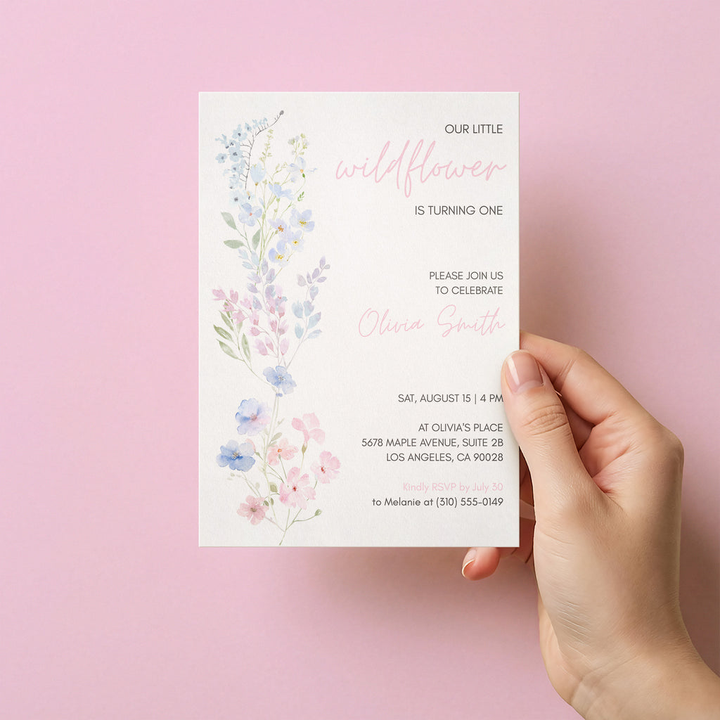 Wildflower 1st Birthday Invitation Template | Editable Canva Design