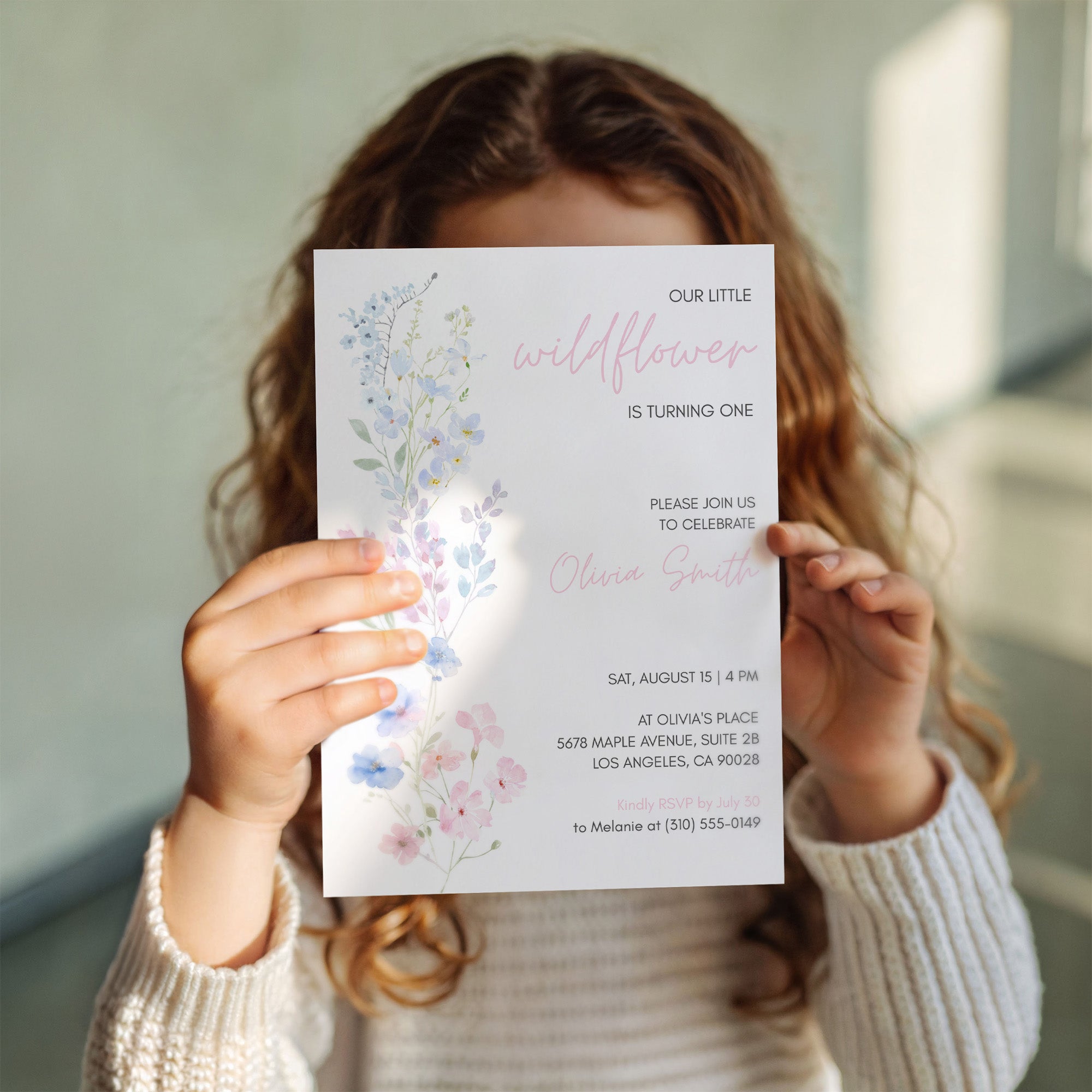 Wildflower 1st Birthday Invitation Template | Editable Canva Design