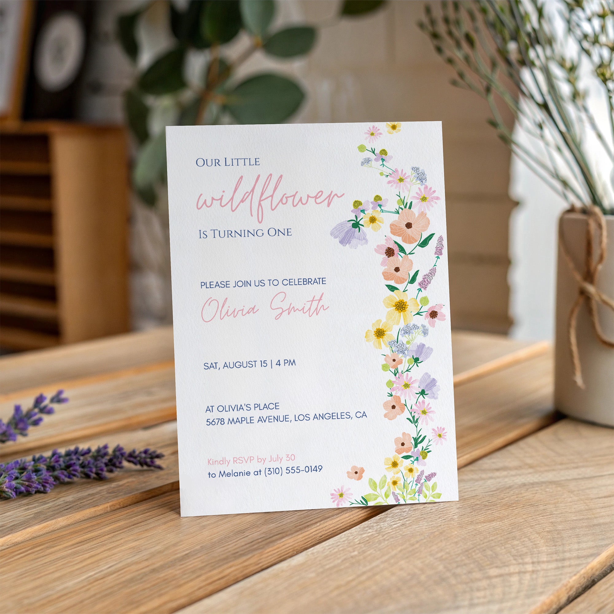 Editable Wildflower 1st Birthday Invitation Template, Colorful Floral First Birthday Invite, Our Little Wildflower Is Turning One, Canva 5x7