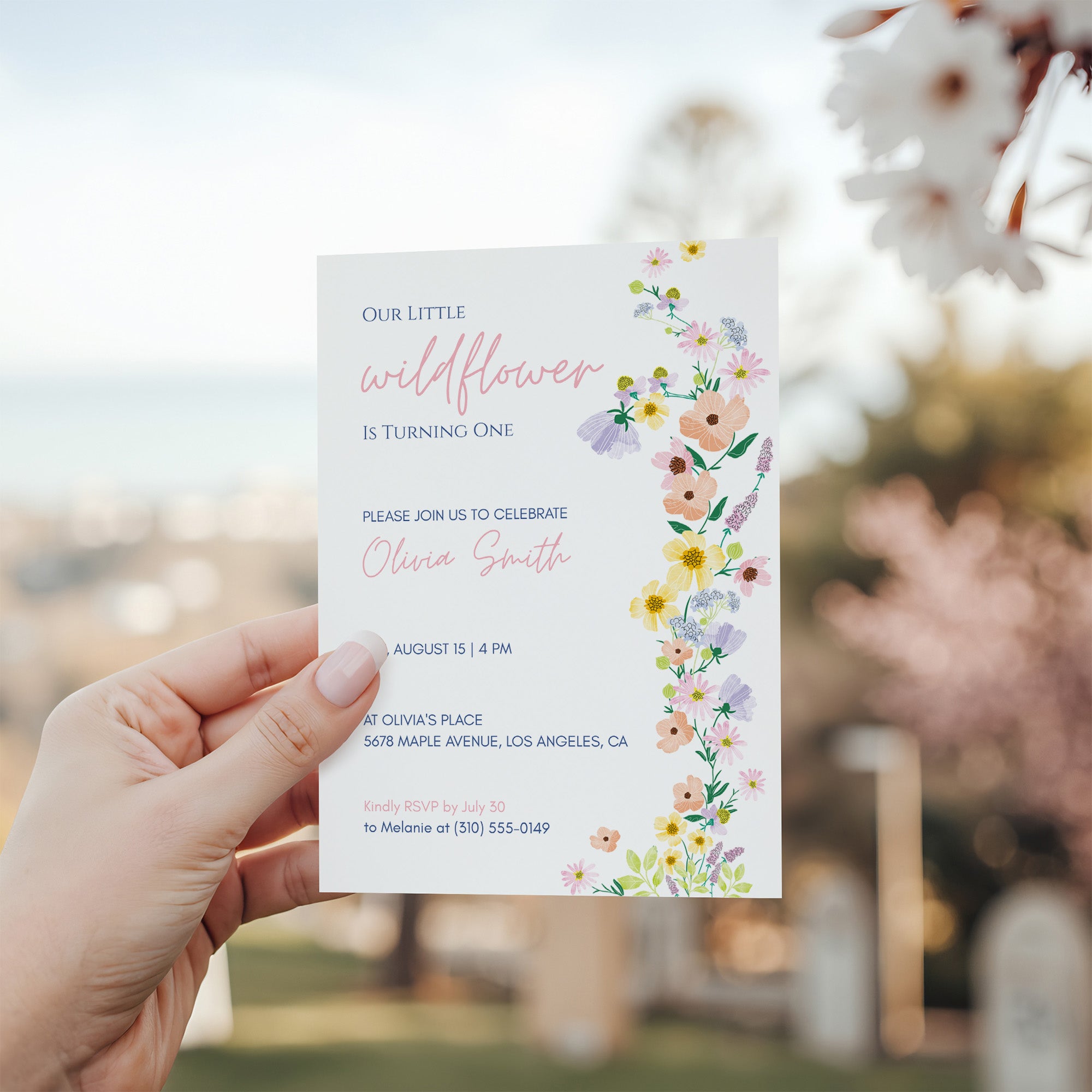 Editable Wildflower 1st Birthday Invitation Template, Colorful Floral First Birthday Invite, Our Little Wildflower Is Turning One, Canva 5x7