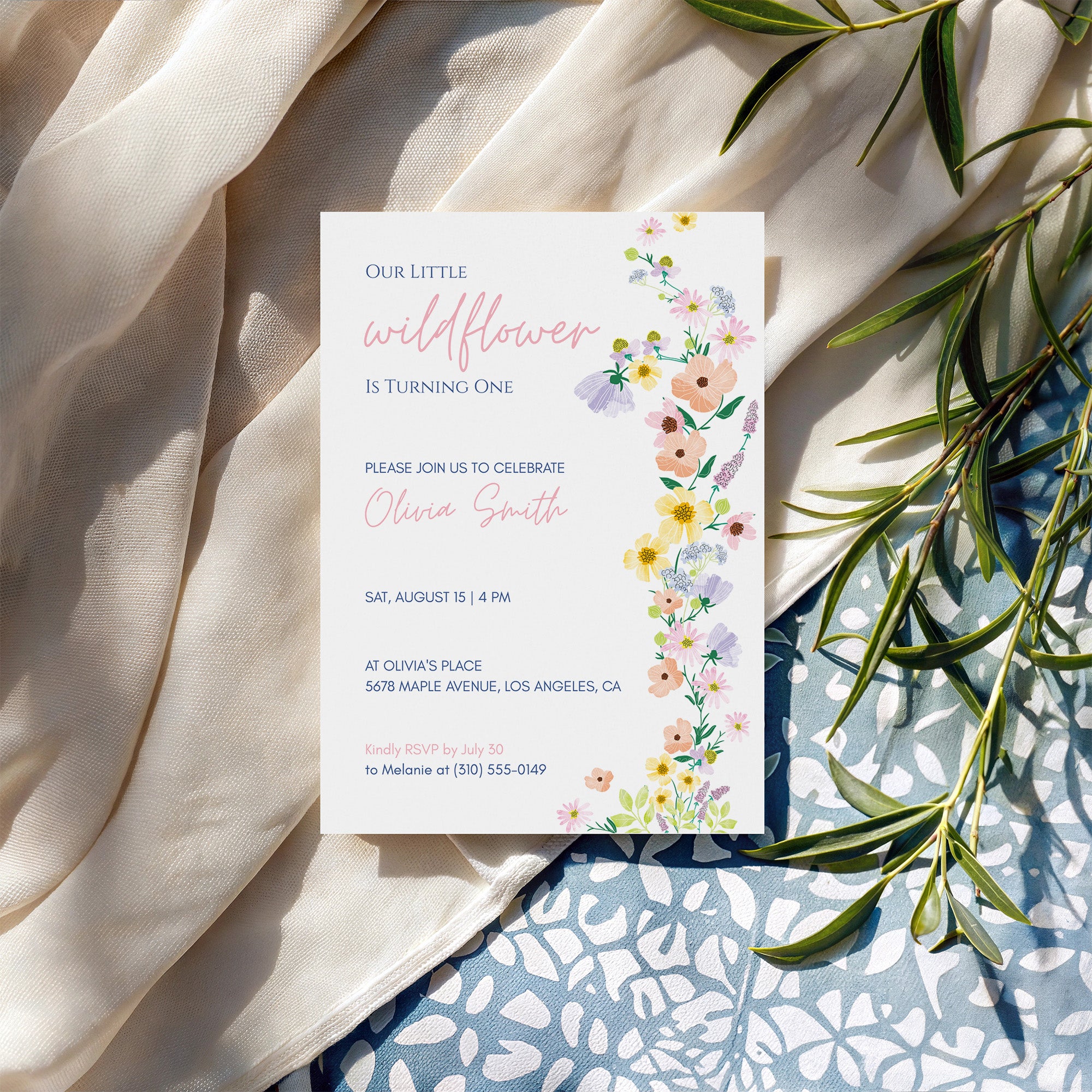 Editable Wildflower 1st Birthday Invitation Template, Colorful Floral First Birthday Invite, Our Little Wildflower Is Turning One, Canva 5x7